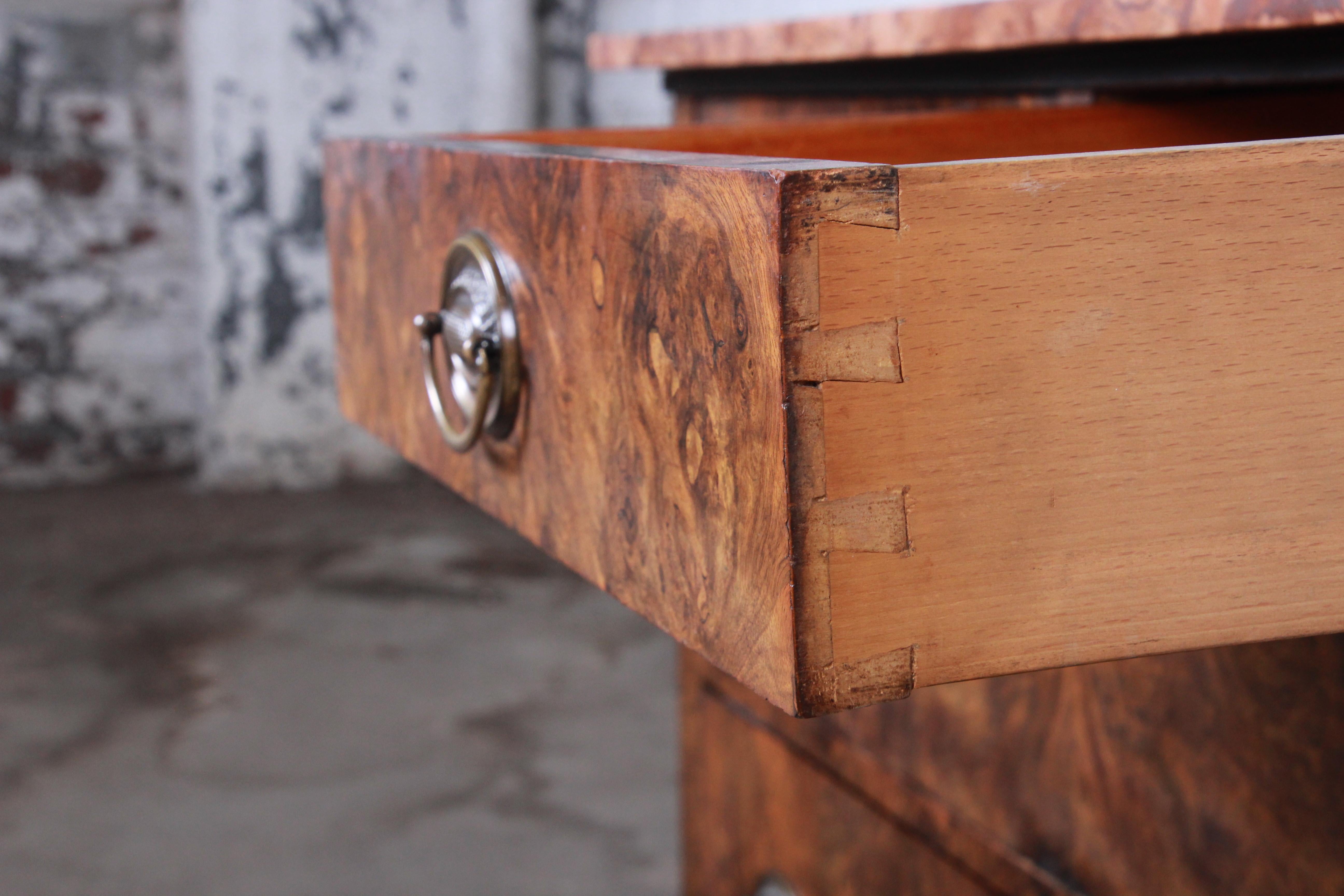 19th Century Burled Walnut Marble Top Commode or Chest of Drawers 7