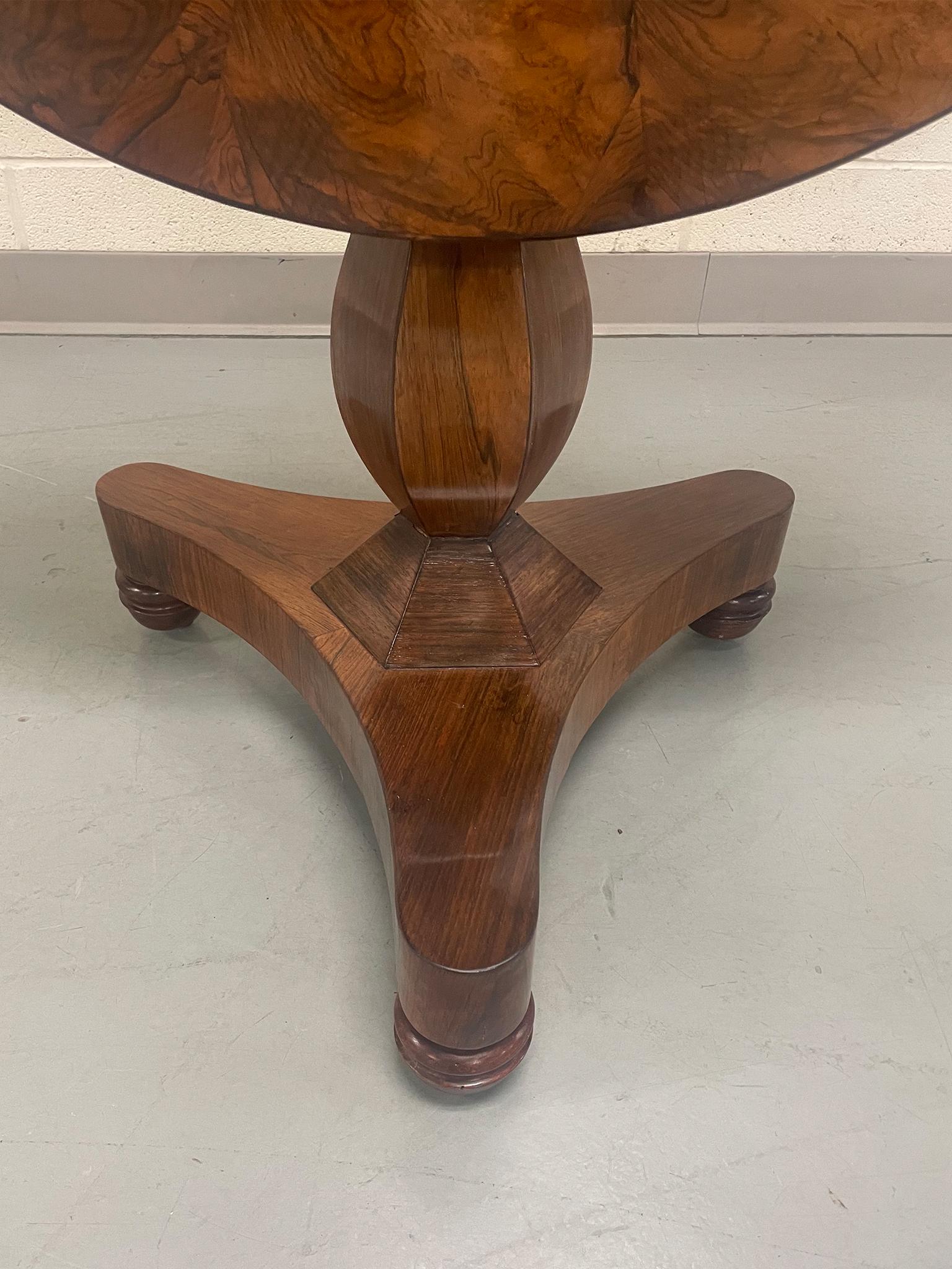 19th Century Burled Walnut Pedestal Table 1