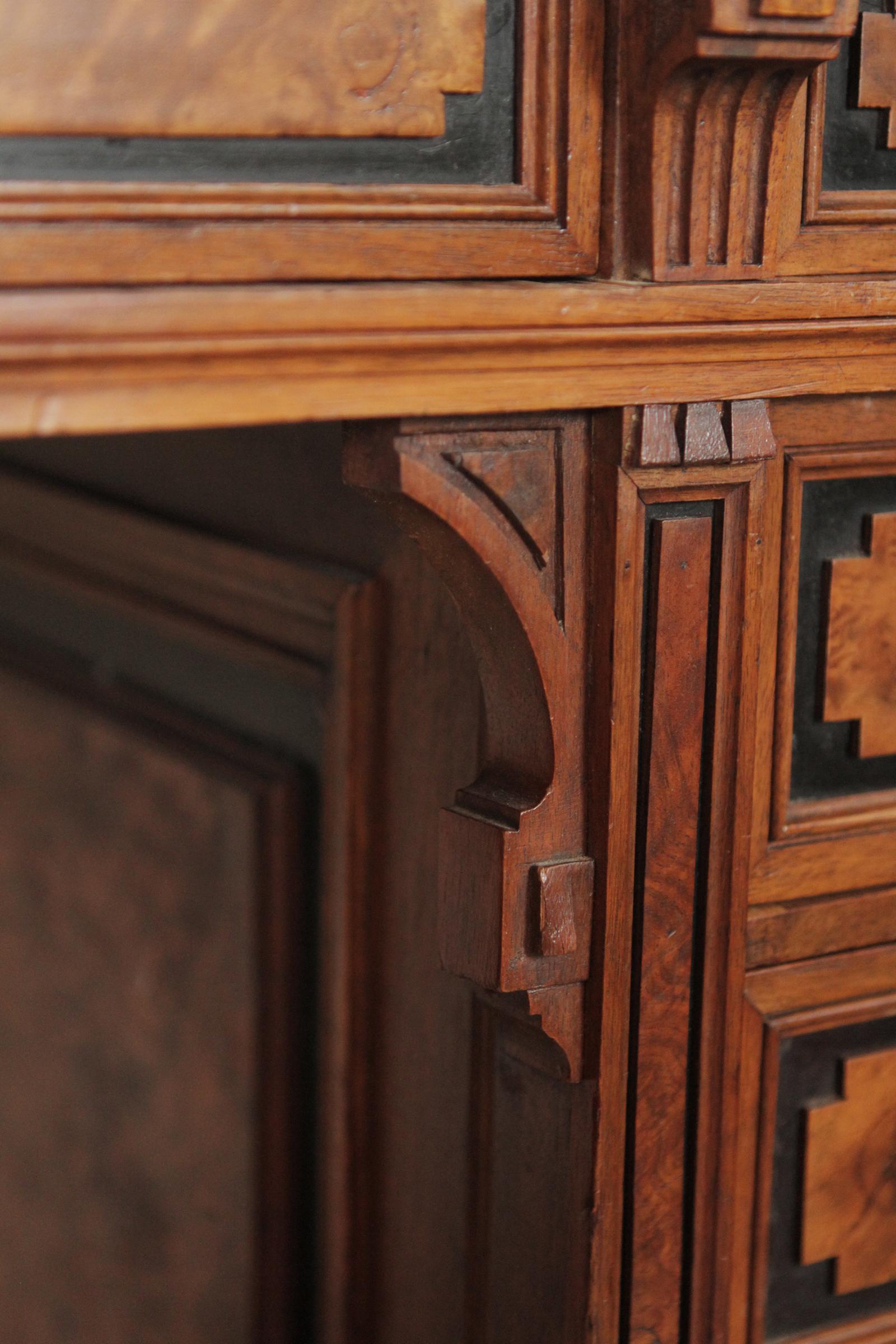 19th Century Burled Walnut Renaissance Revival Kneehole Desk 6