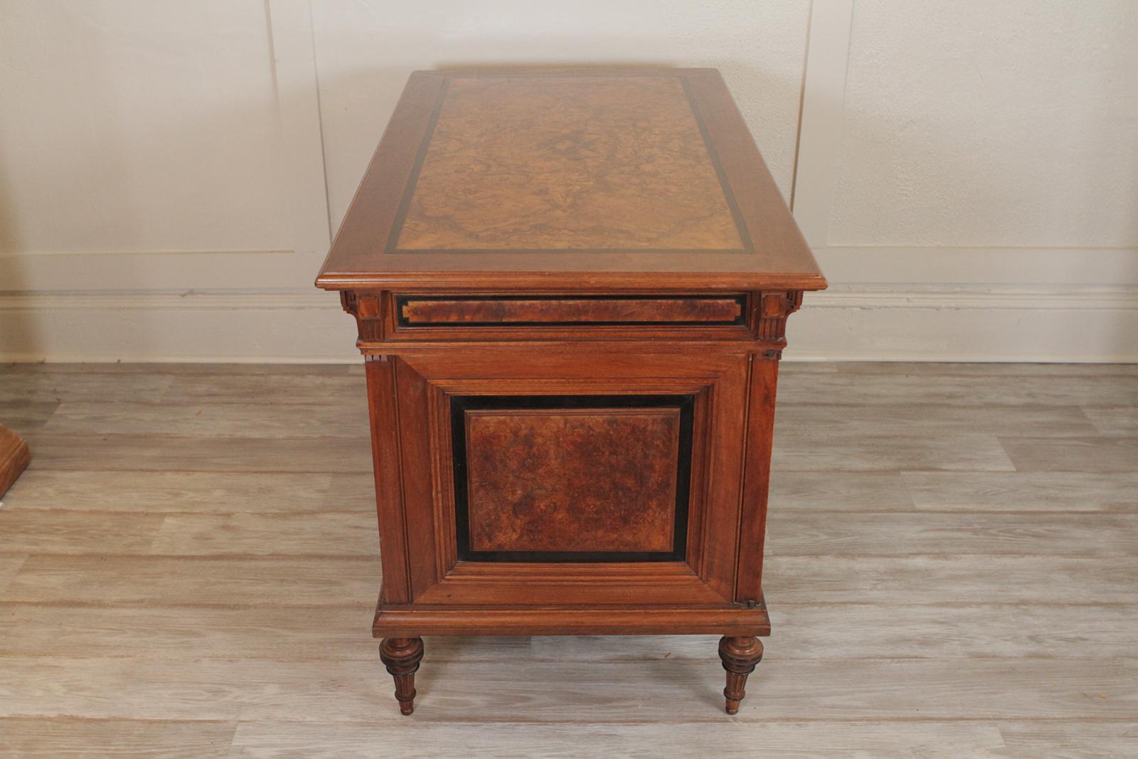 American 19th Century Burled Walnut Renaissance Revival Kneehole Desk