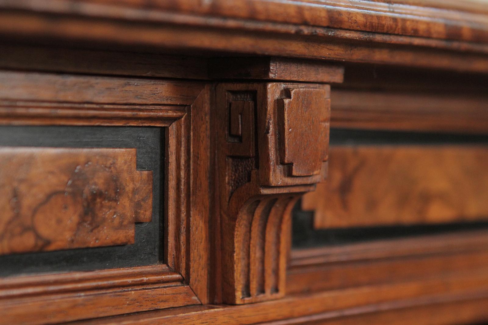 19th Century Burled Walnut Renaissance Revival Kneehole Desk 1