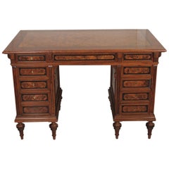 19th Century Burled Walnut Renaissance Revival Kneehole Desk