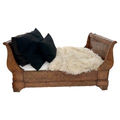 Used 19th Century Burled Wood Sleigh Bed