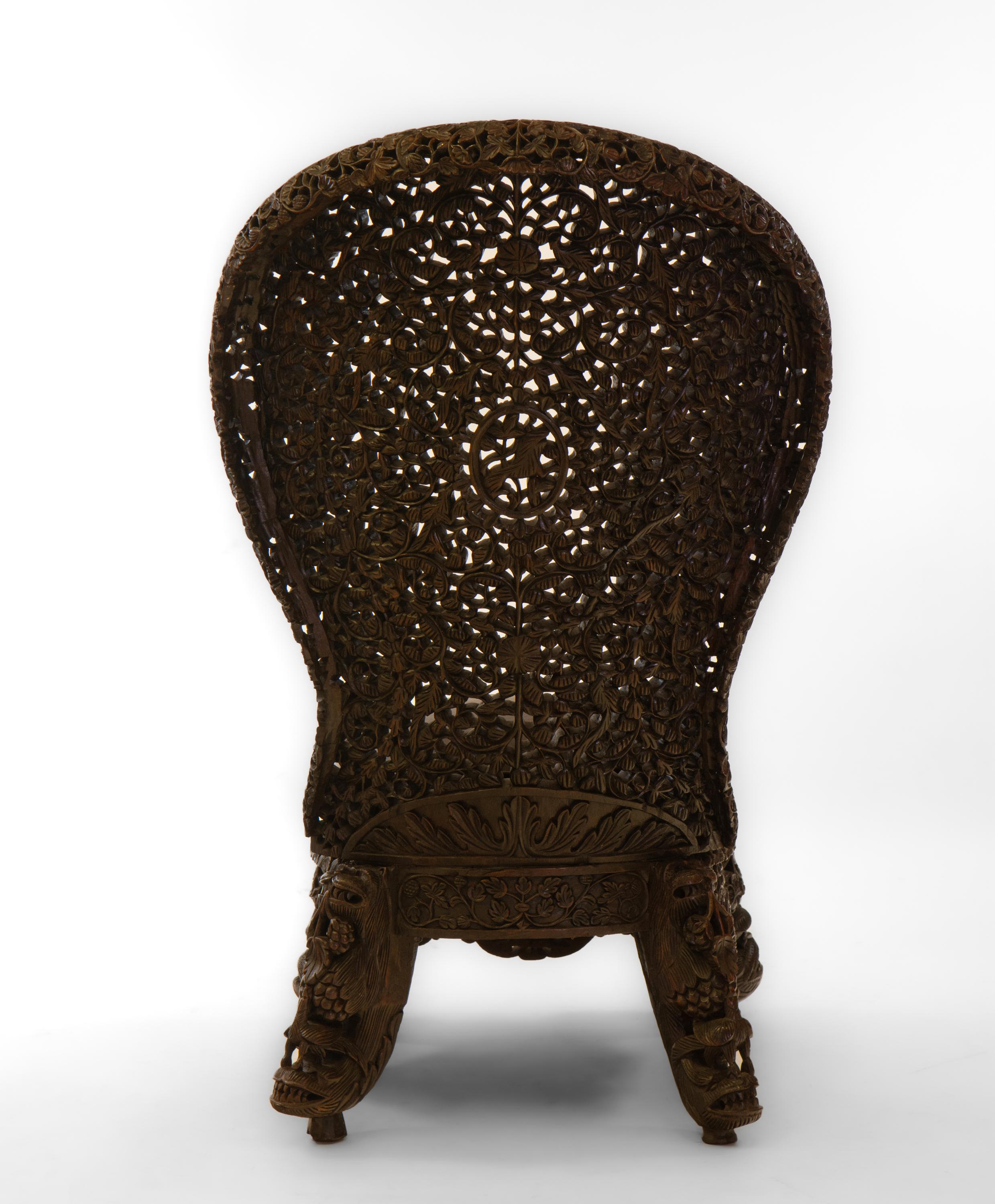 19th Century Burmese Anglo Indian Carved High Back Side Chair For Sale 2