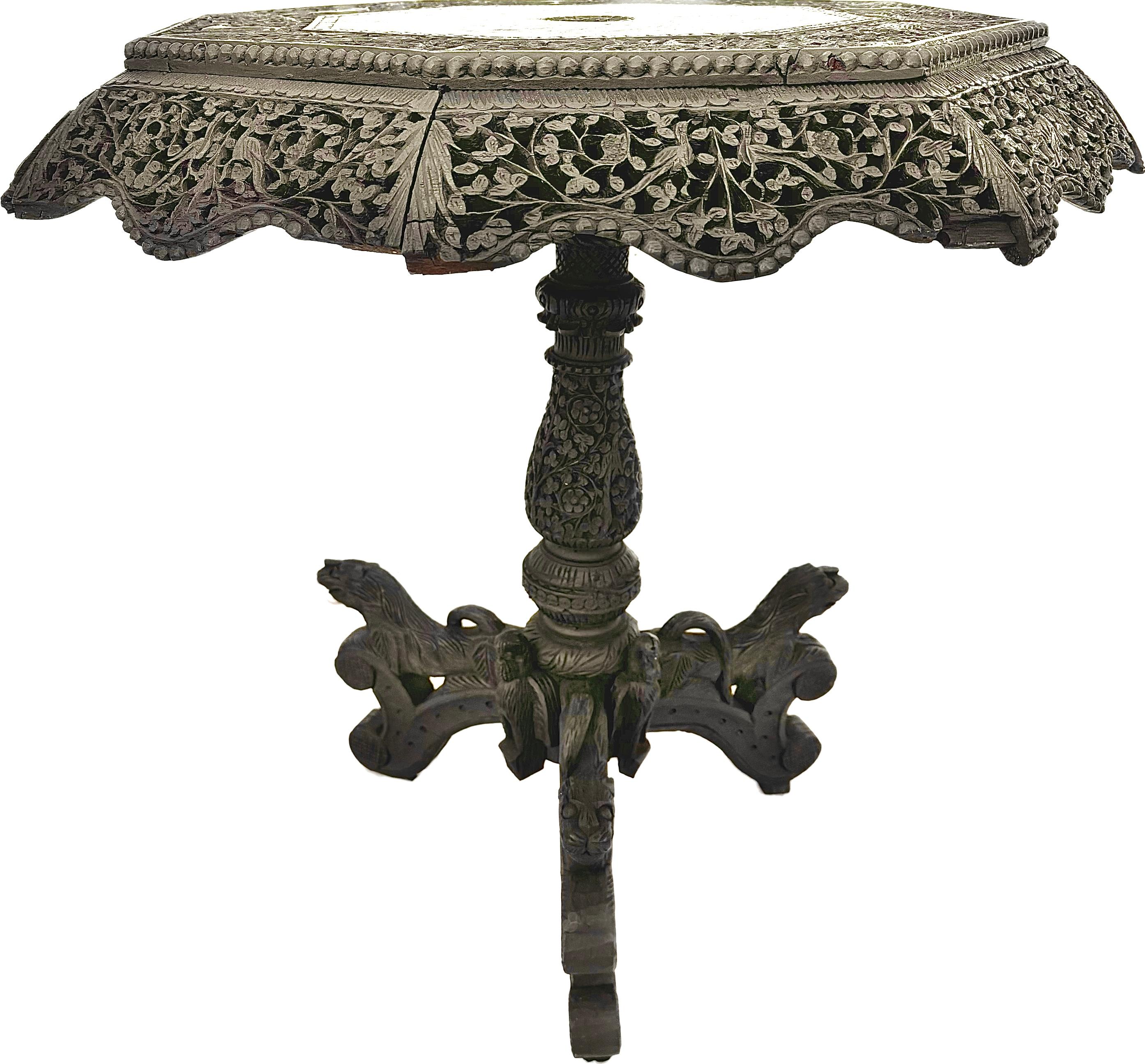 Hand-Carved 19th Century Burmese Anglo-Indian Carved Side Table    For Sale