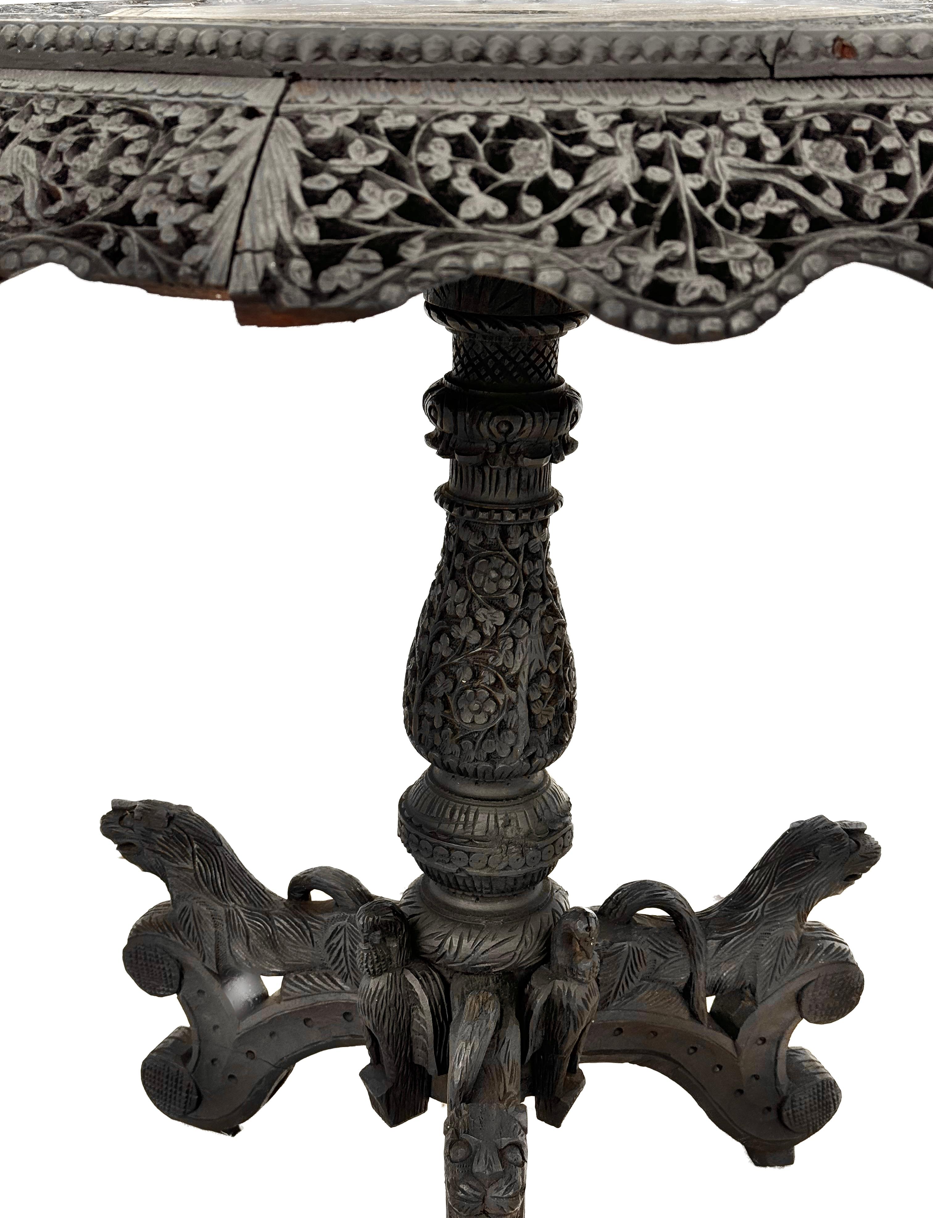 Wood 19th Century Burmese Anglo-Indian Carved Side Table    For Sale