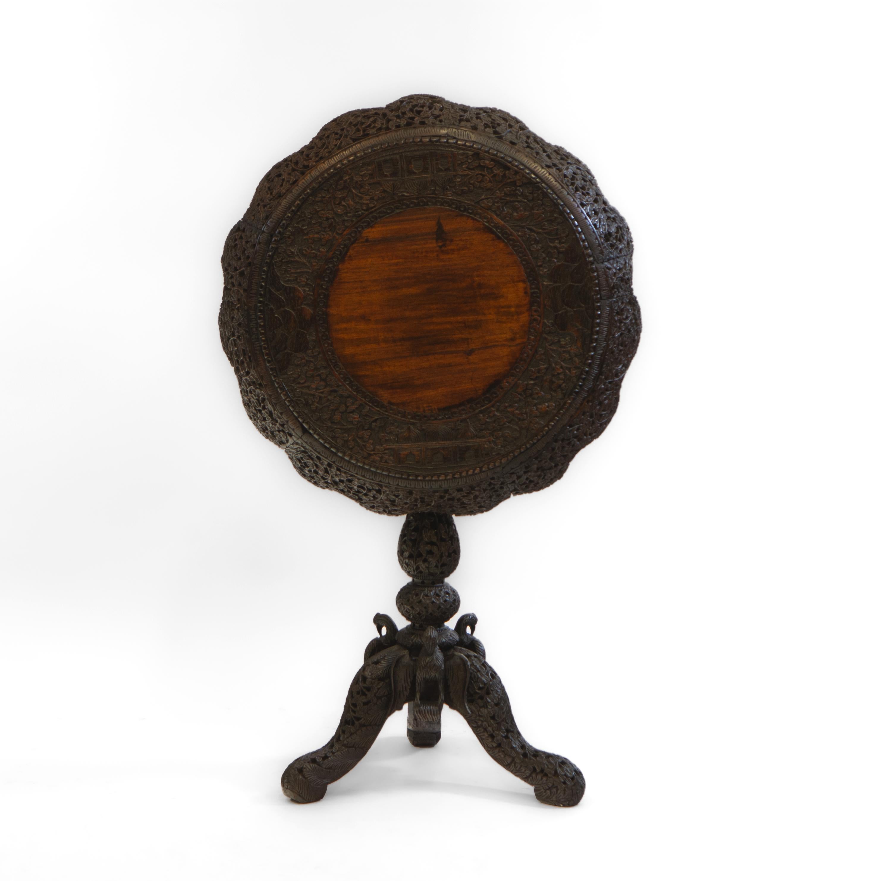 Anglo-Indian 19th Century Burmese Anglo Indian Padouk Tilt Top Occasional Side Table For Sale