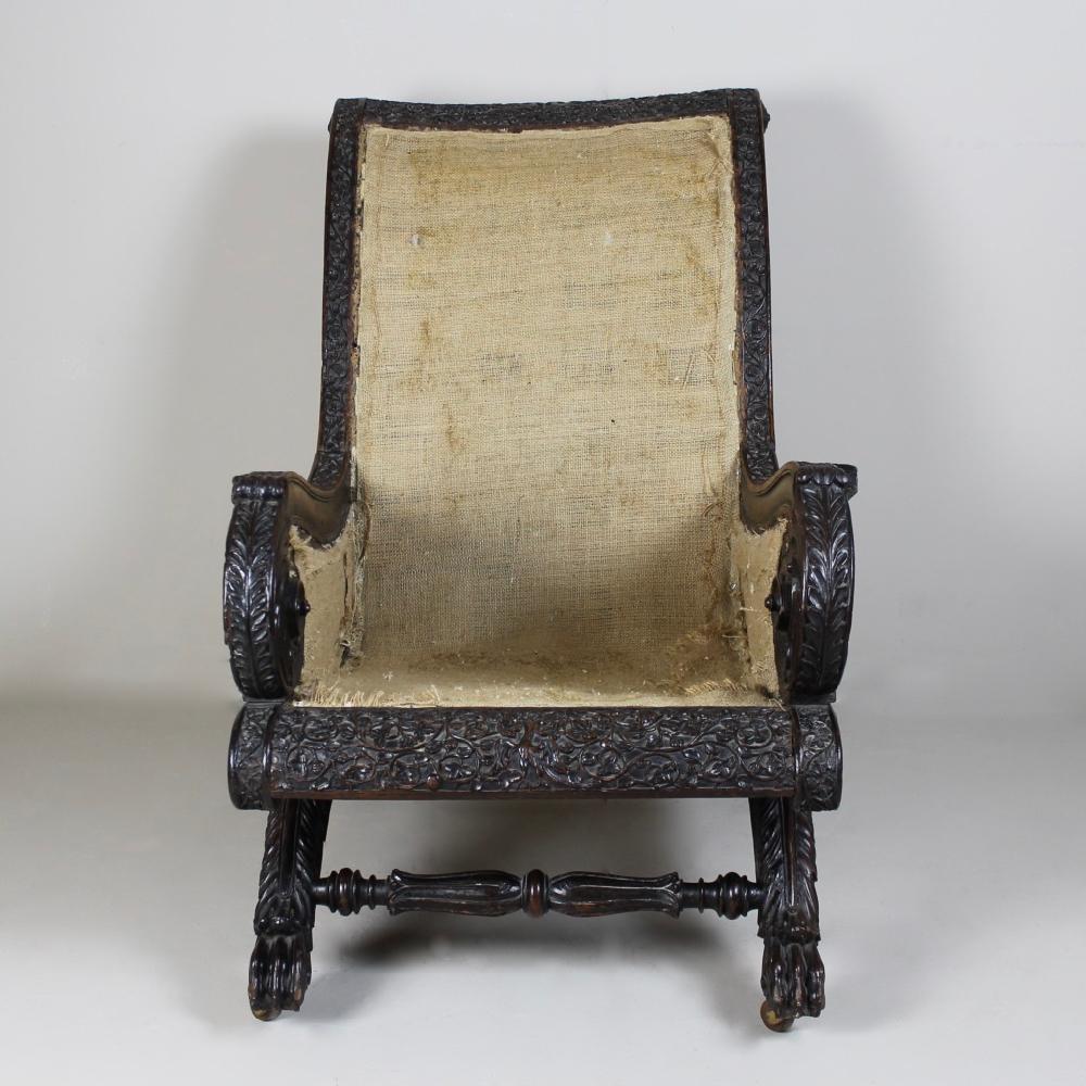 Anglo-Indian 19th Century Burmese Anglo Indian Rosewood Armchair