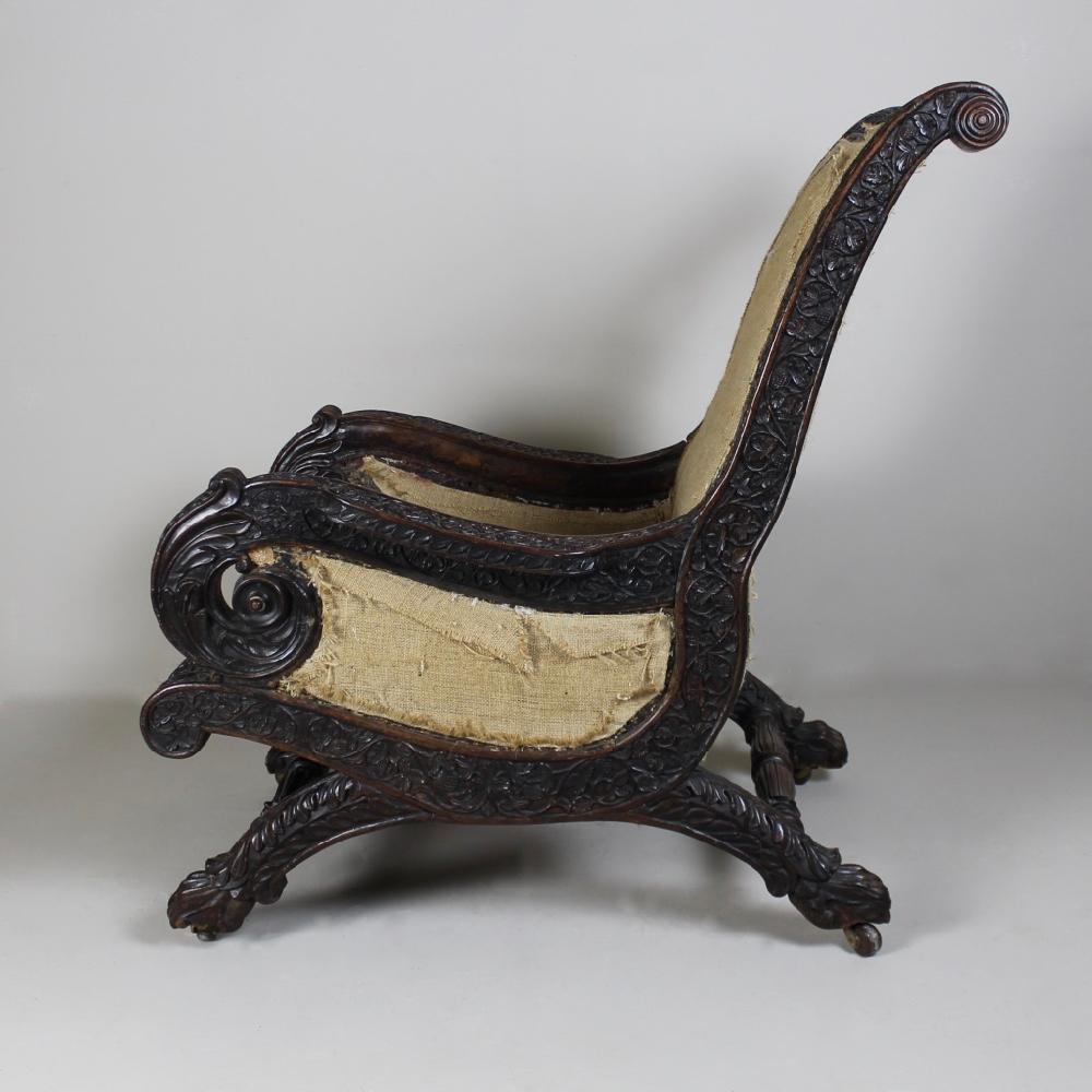 Asian 19th Century Burmese Anglo Indian Rosewood Armchair