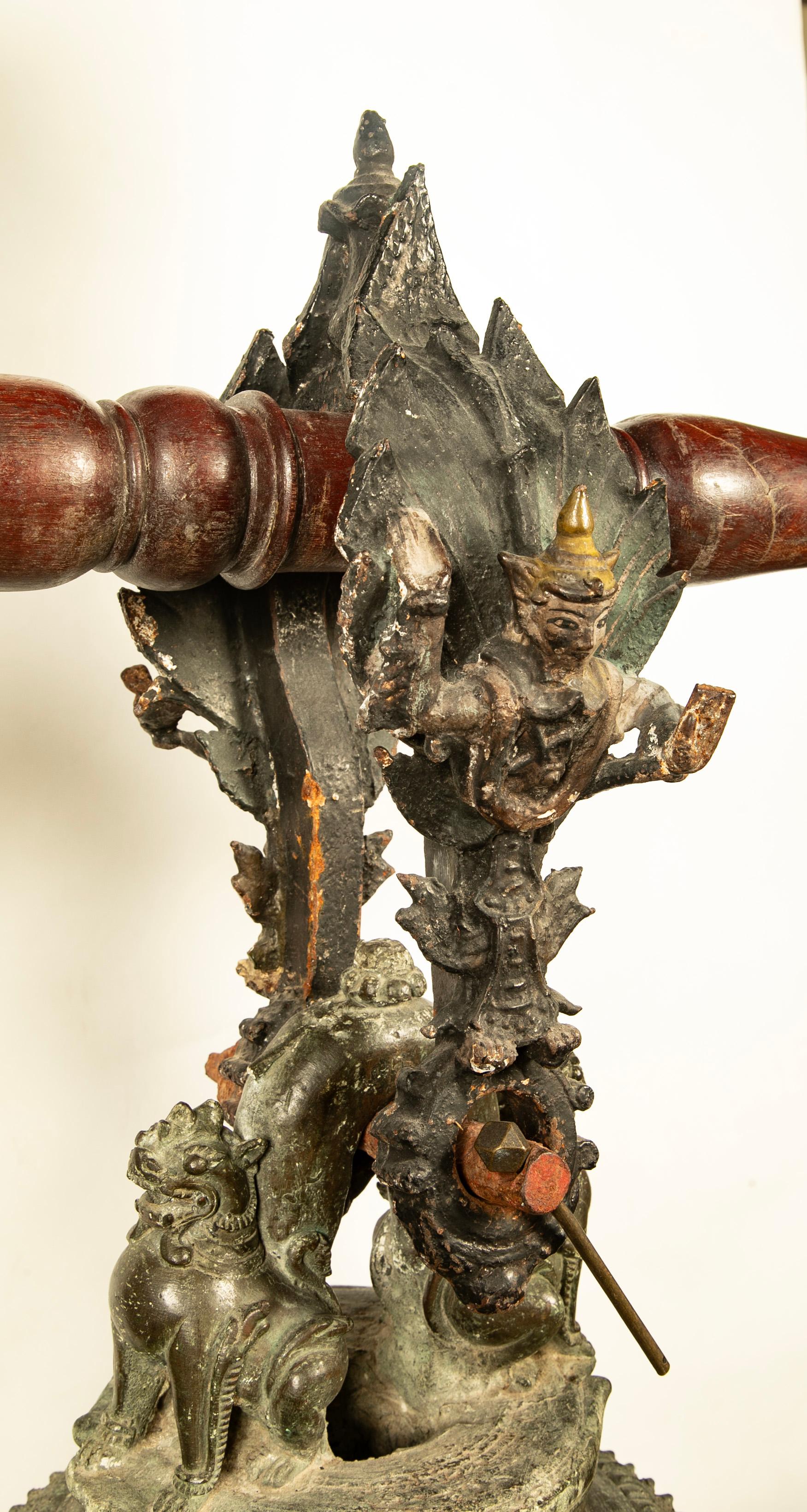 19th Century Burmese Bronze Temple Bell with Hardwood Stand, Large Scale For Sale 1