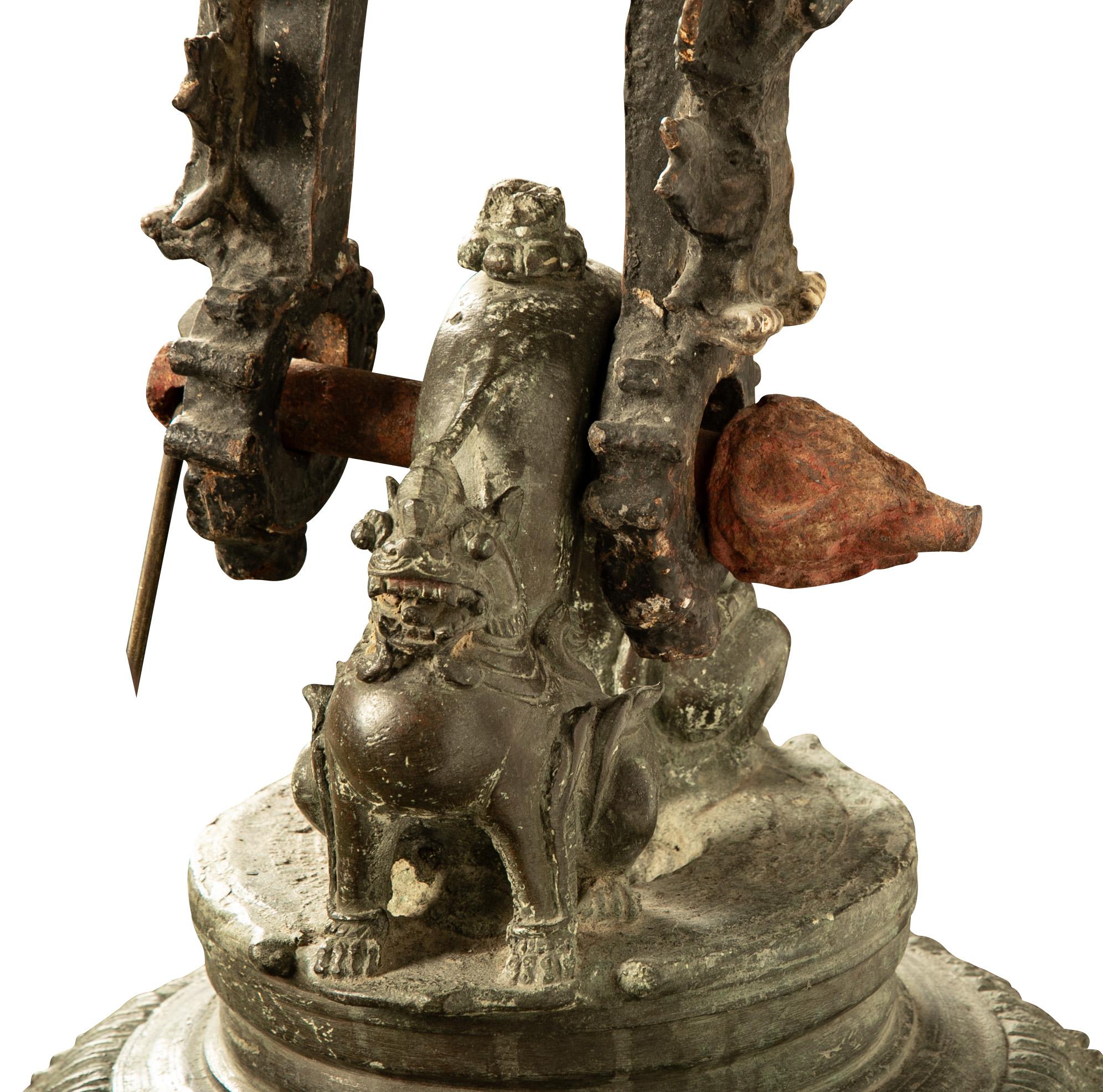 19th Century Burmese Bronze Temple Bell with Hardwood Stand, Large Scale For Sale 9