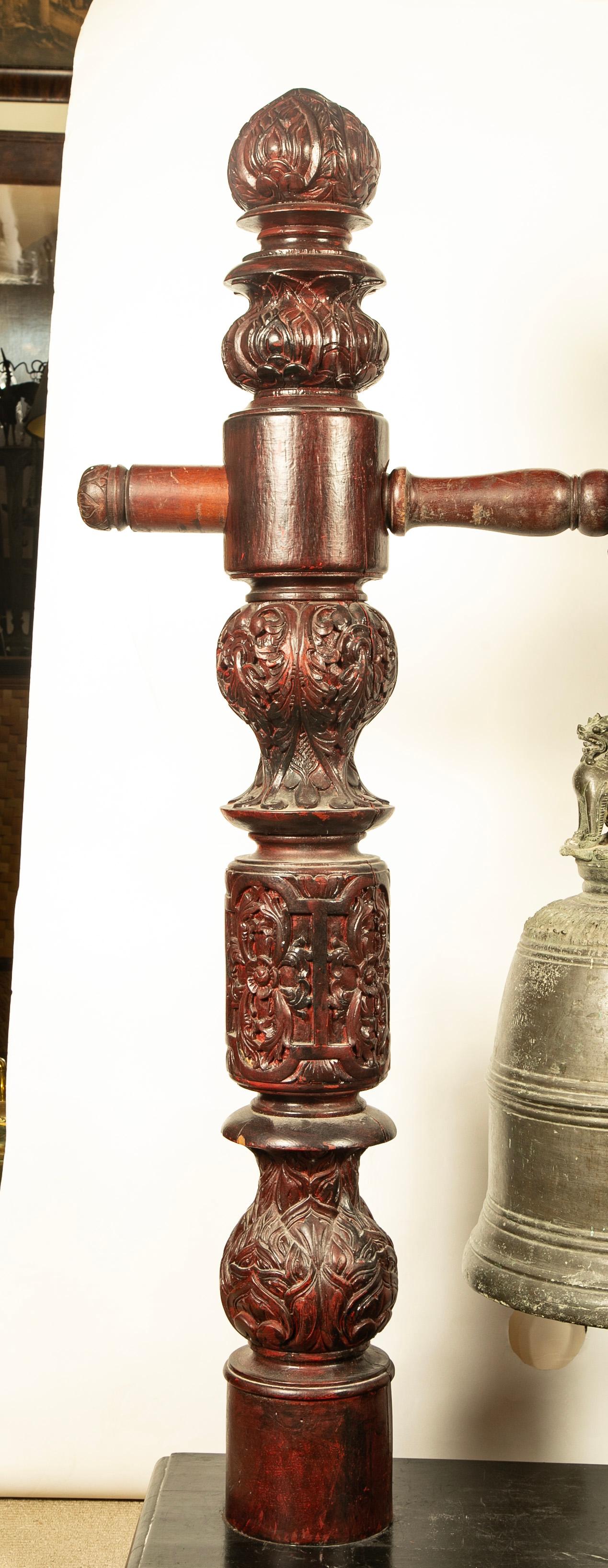 19th Century Burmese Bronze Temple Bell with Hardwood Stand, Large Scale For Sale 4