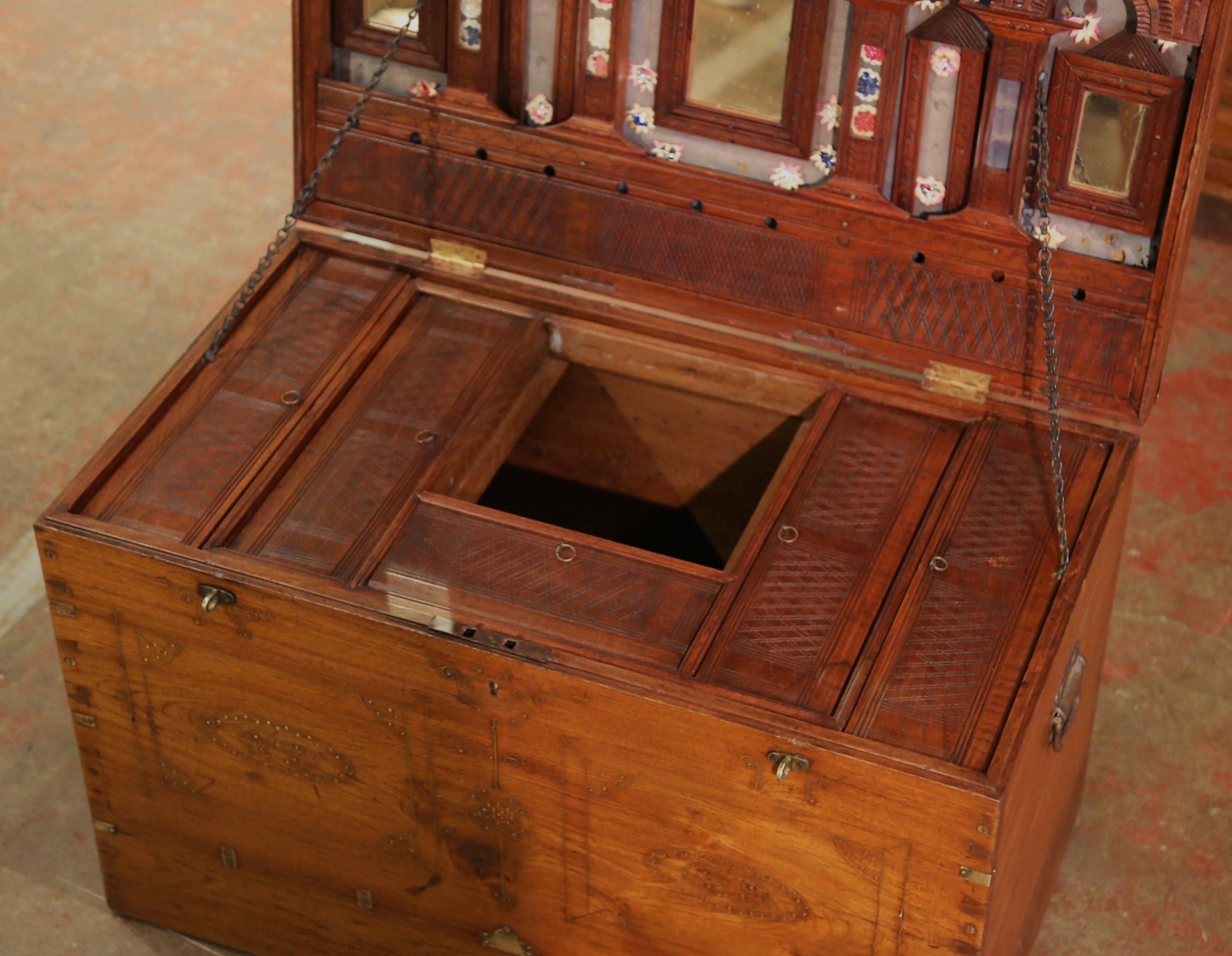 Hand-Carved 19th Century Burmese Carved Chestnut Trunk Coffee Table with Inside Compartments