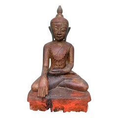 19th Century Burmese Carved Wooden Buddha