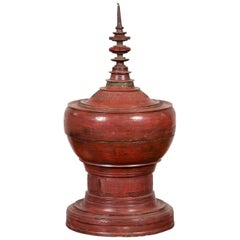 Bol de temple birman Cinnabar Palembang en laque du 19ème siècle avec couvercle