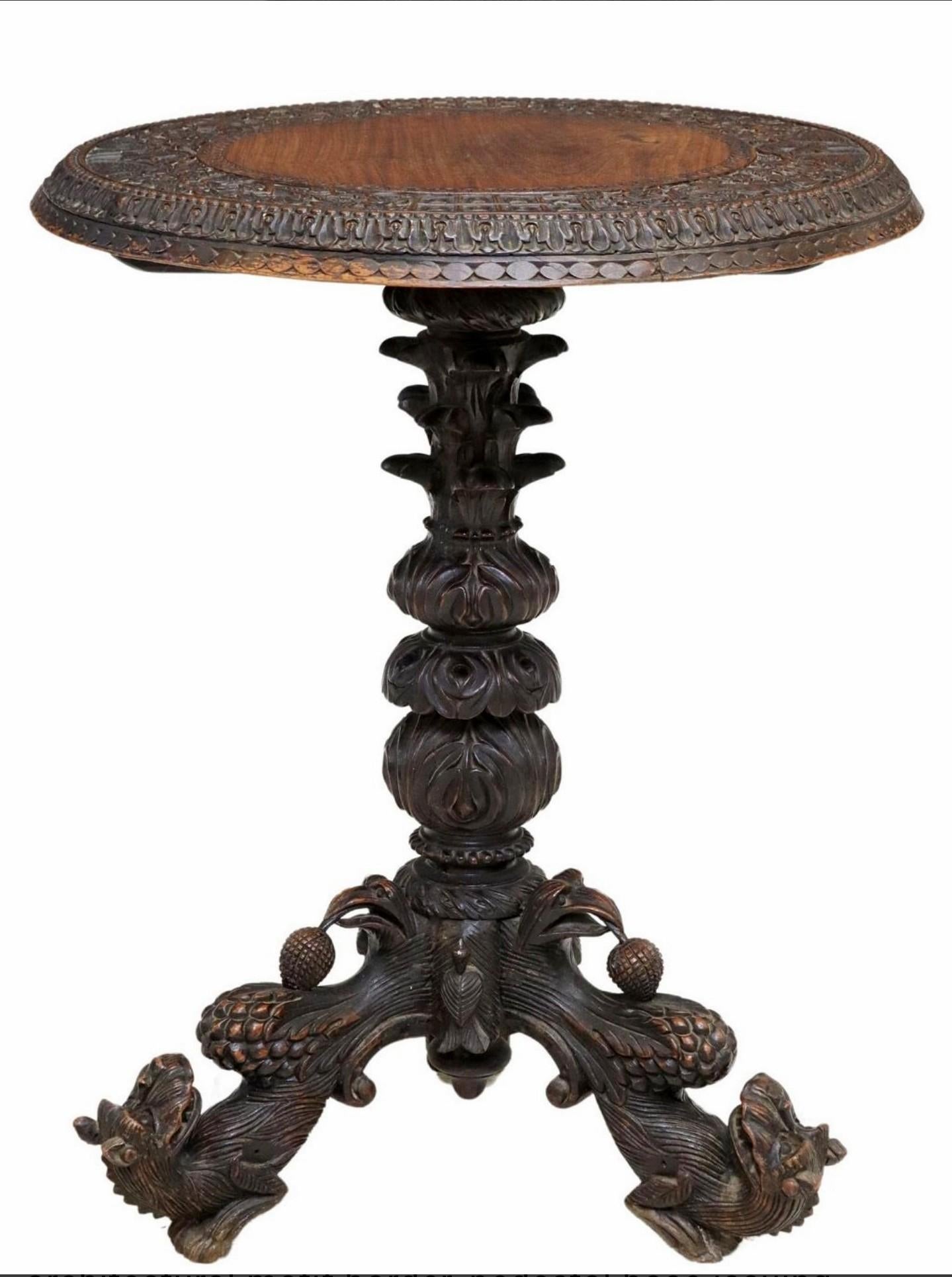 Anglo-Indian 19th Century Burmese Finely Carved Side Table  For Sale