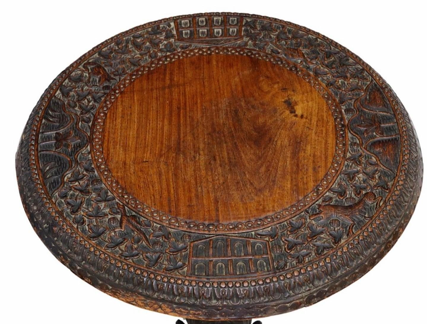 Hand-Carved 19th Century Burmese Finely Carved Side Table  For Sale