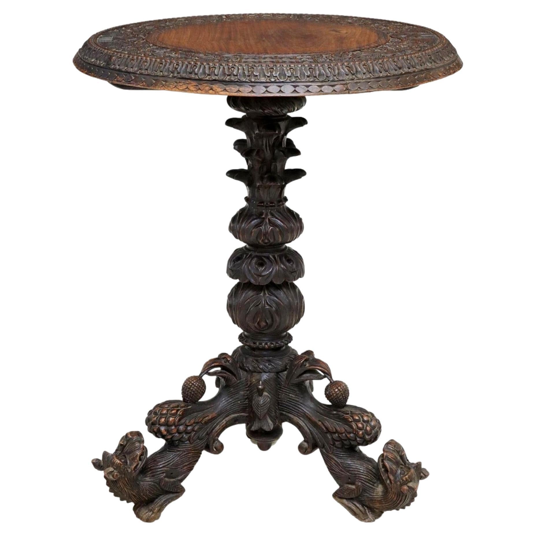 19th Century Burmese Finely Carved Side Table  For Sale