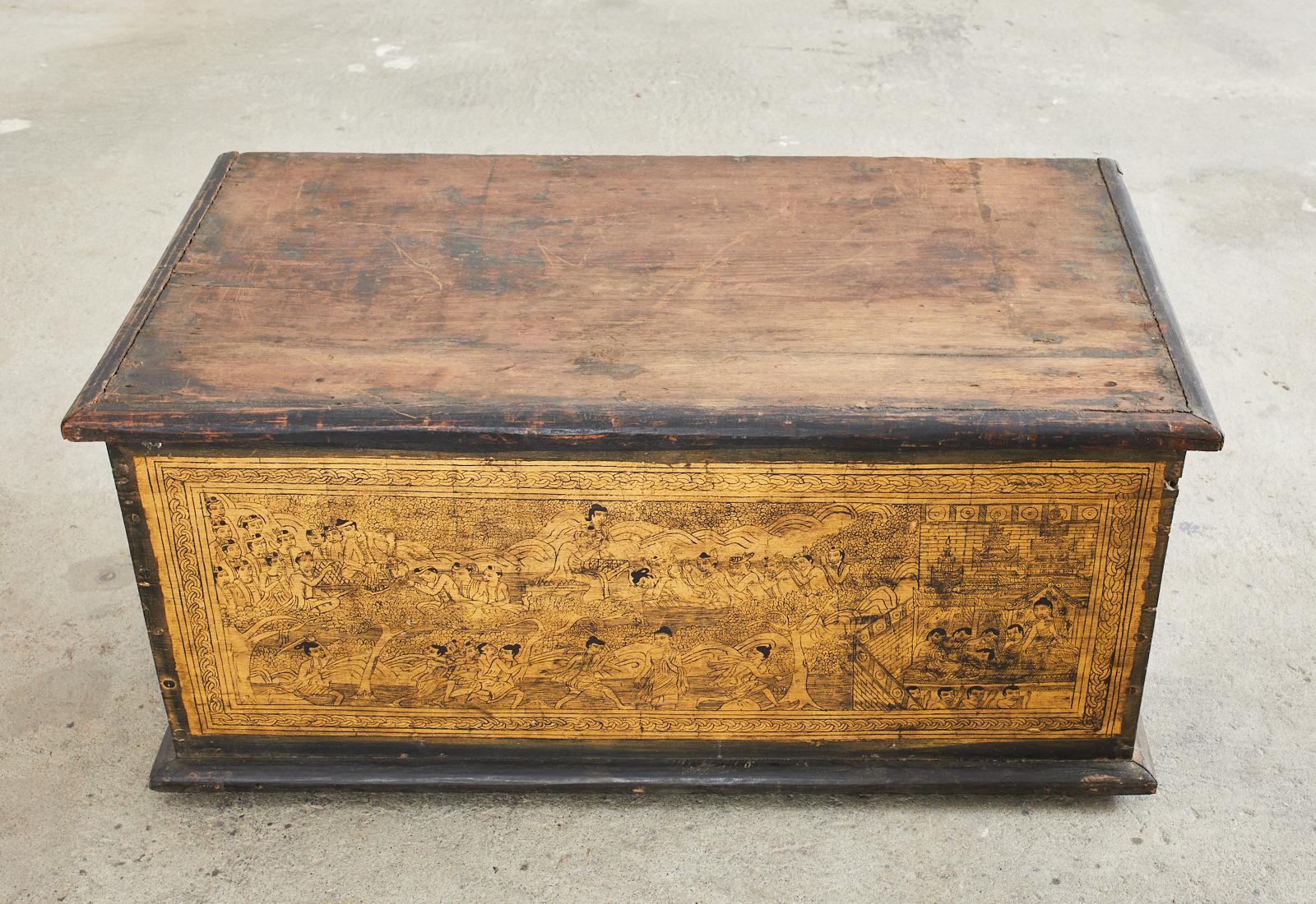 Rustic 19th Century Burmese Gilded Chest or Trunk Table For Sale