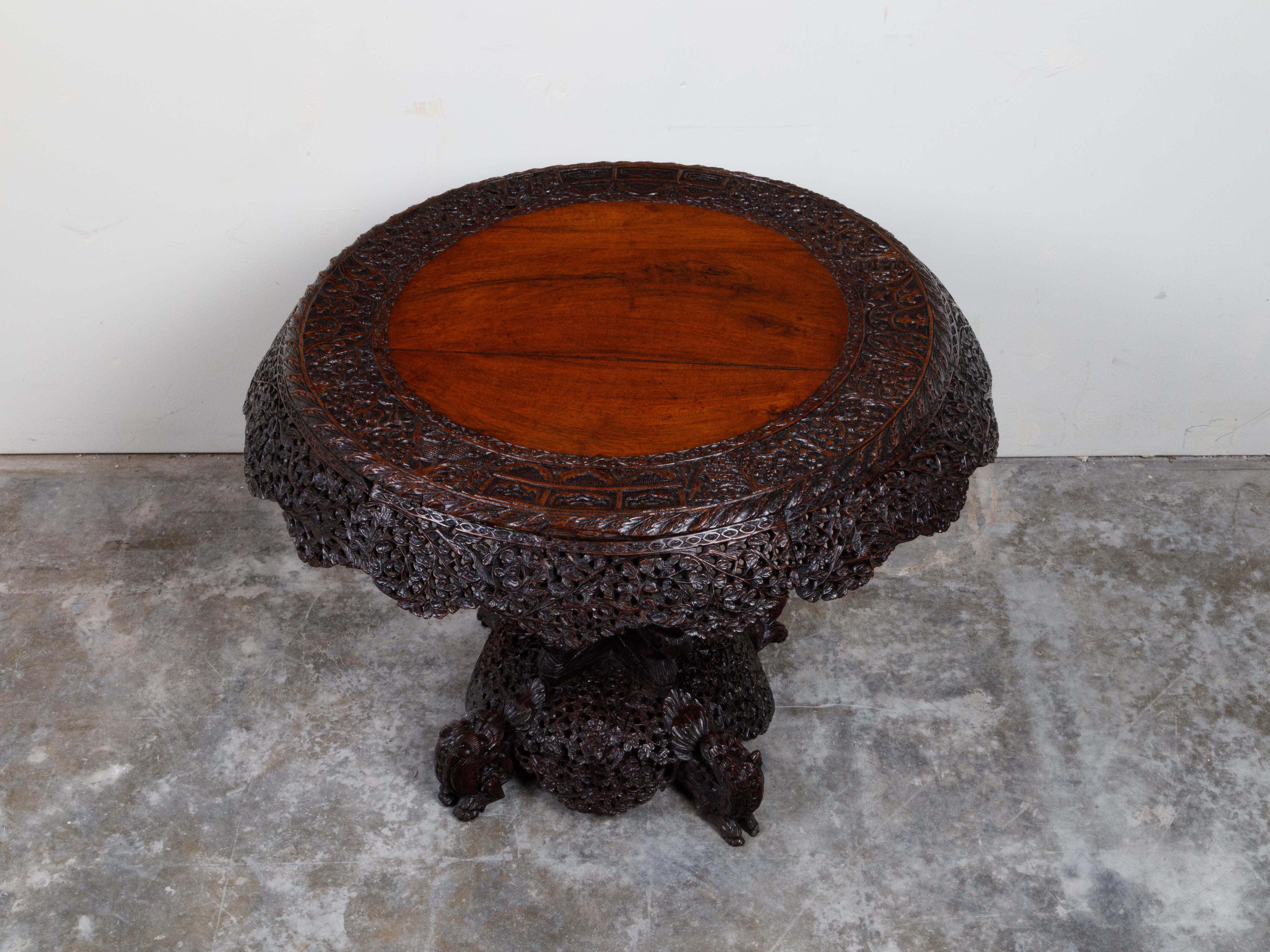 19th Century Burmese Hand-Carved Side Pedestal Table with Mythical Animals For Sale 5