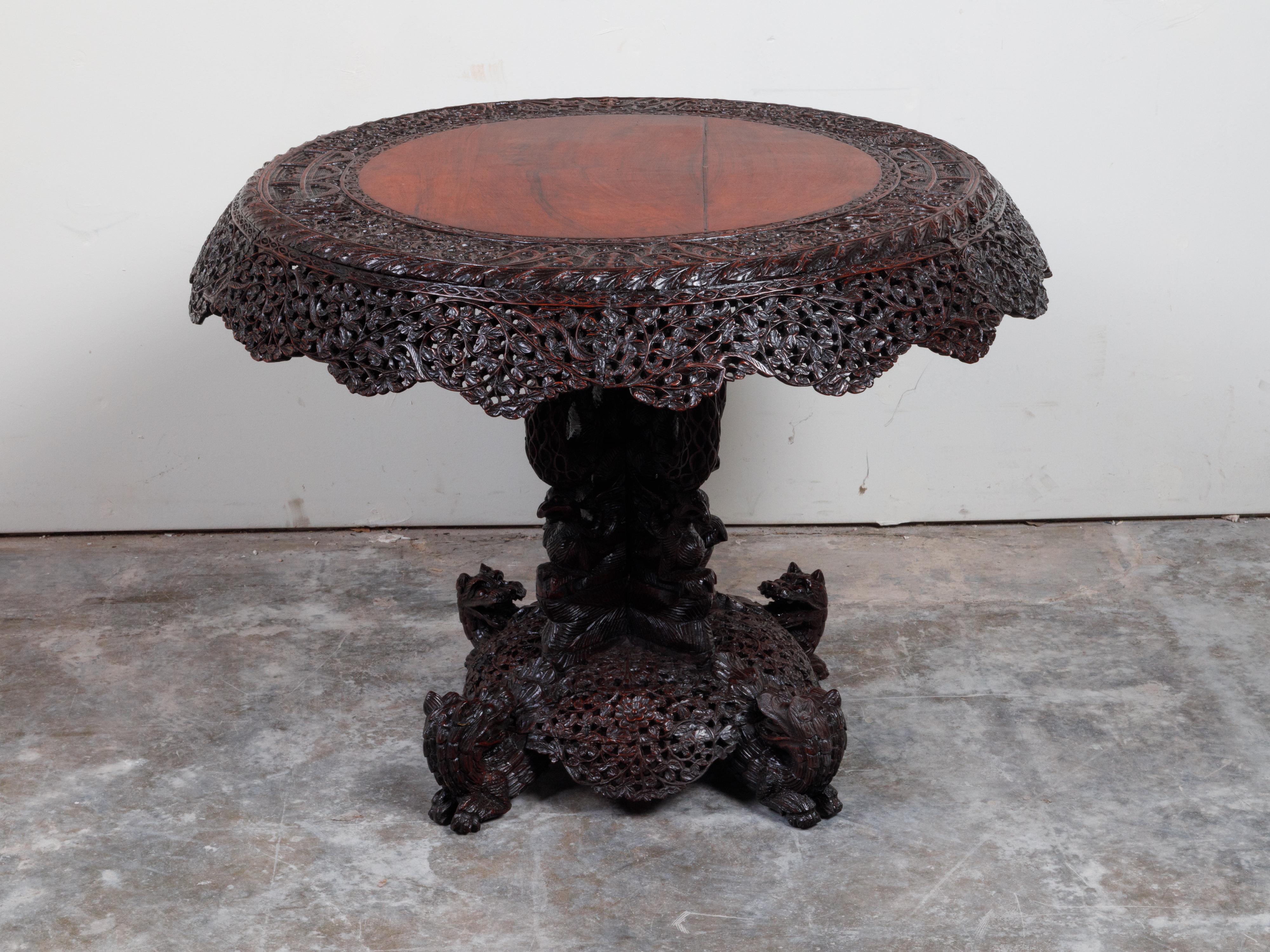 19th Century Burmese Hand-Carved Side Pedestal Table with Mythical Animals For Sale 7