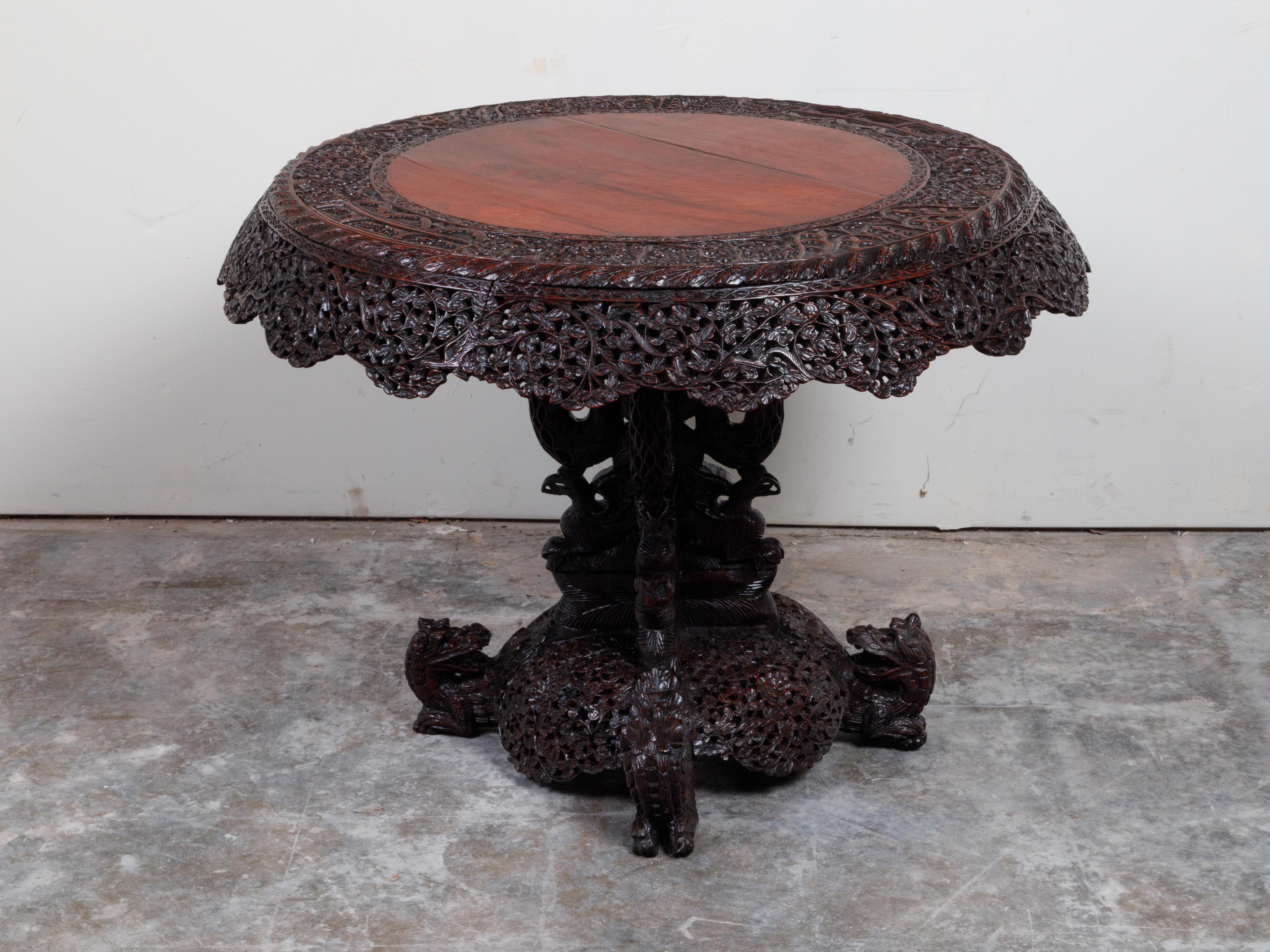 19th Century Burmese Hand-Carved Side Pedestal Table with Mythical Animals For Sale 8
