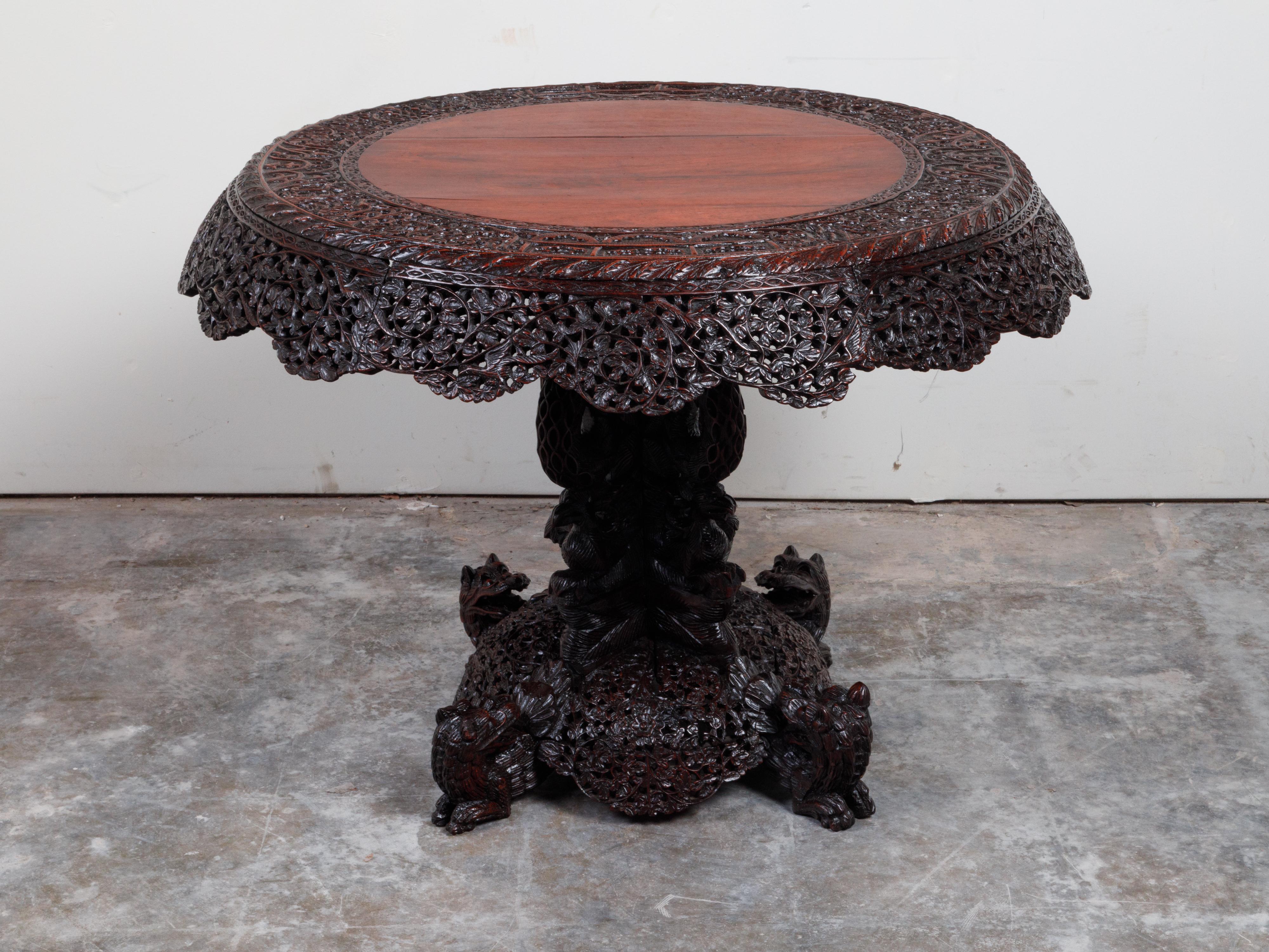 19th Century Burmese Hand-Carved Side Pedestal Table with Mythical Animals For Sale 9