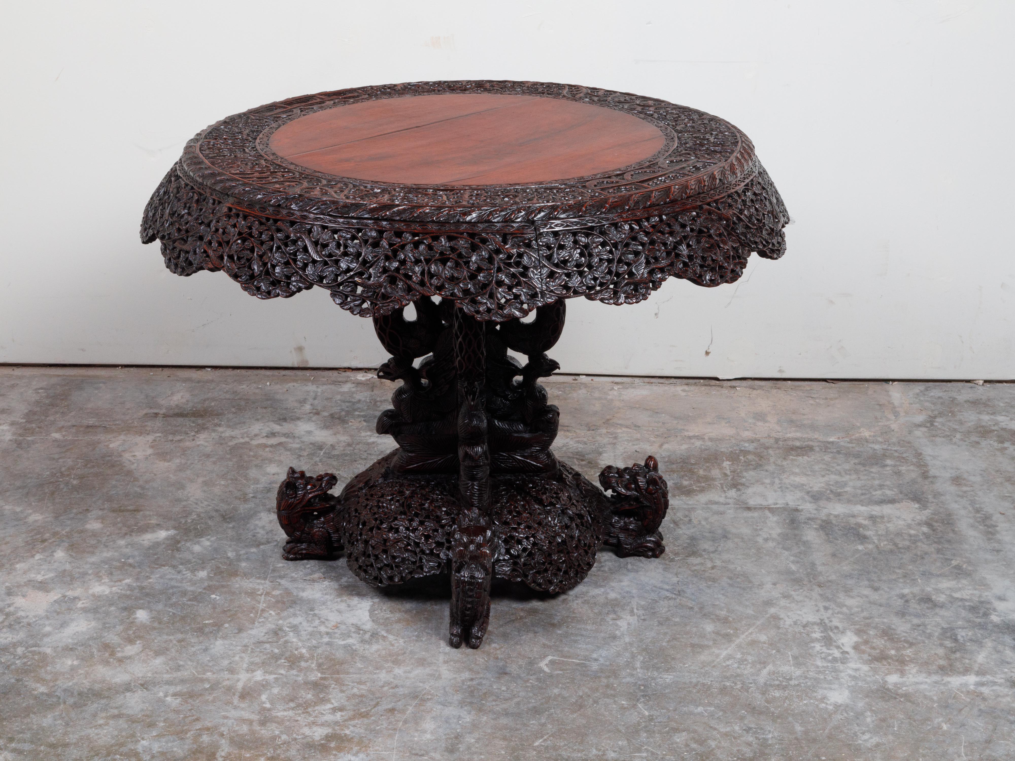 19th Century Burmese Hand-Carved Side Pedestal Table with Mythical Animals For Sale 10