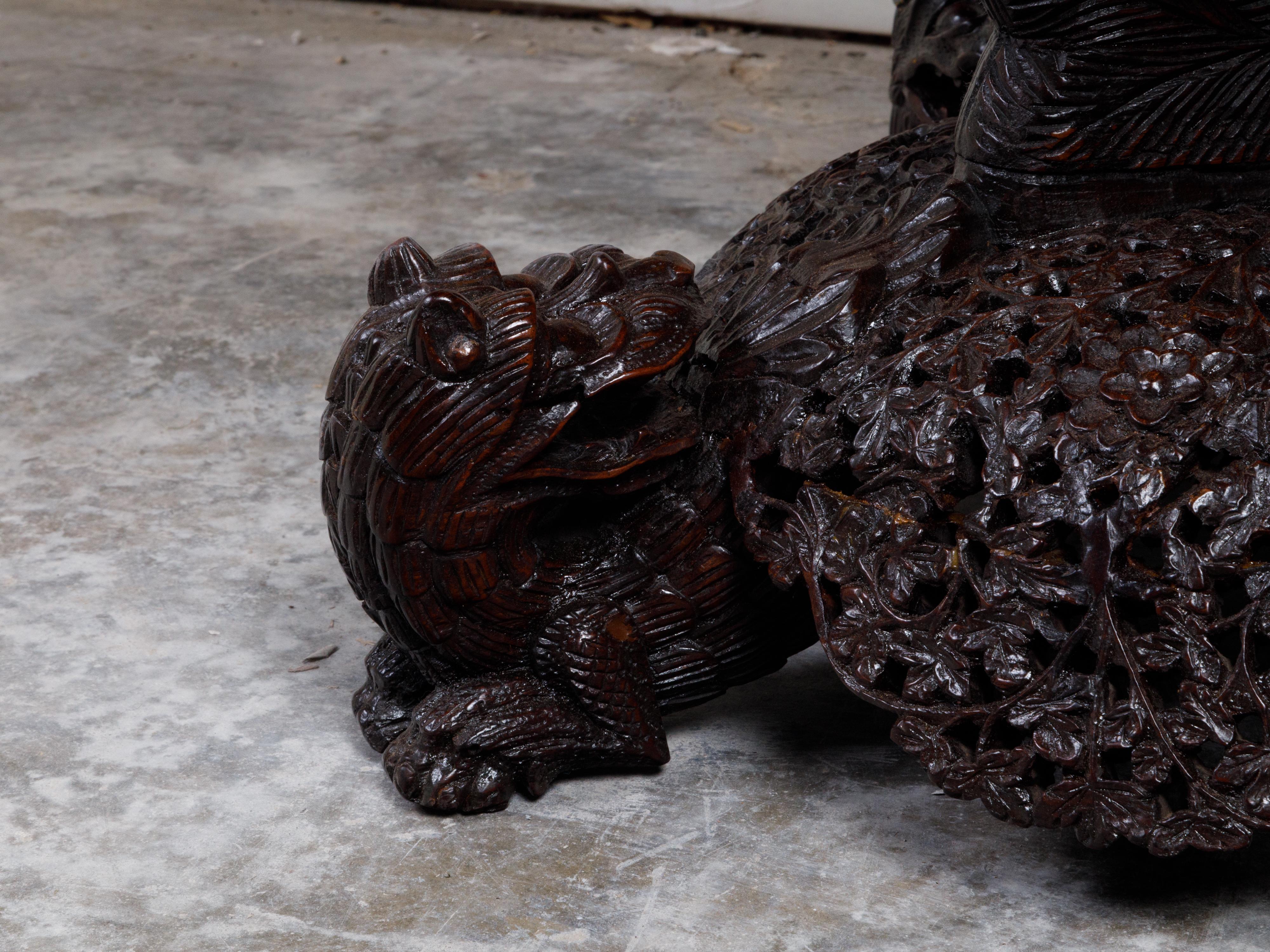 19th Century Burmese Hand-Carved Side Pedestal Table with Mythical Animals For Sale 1