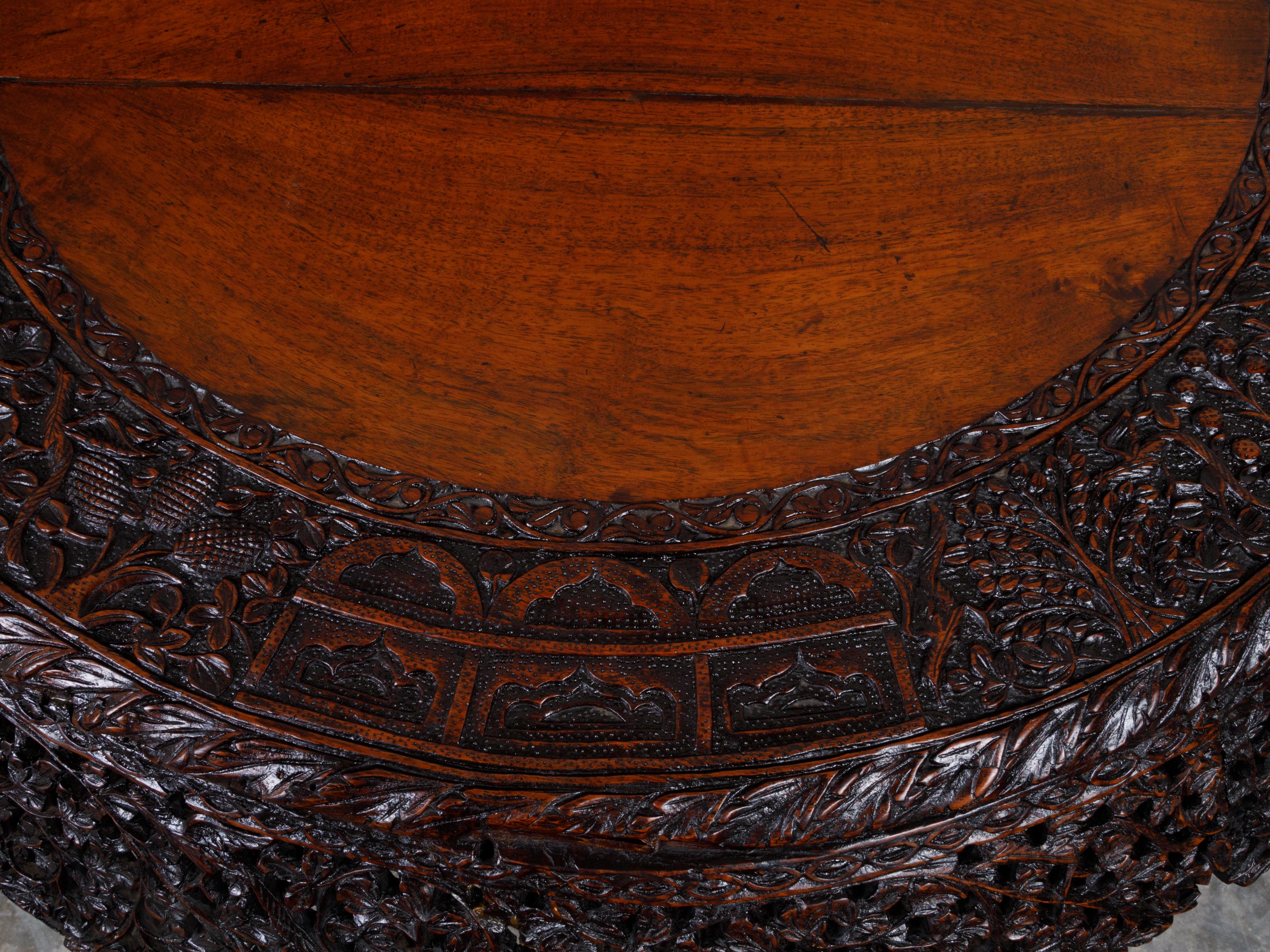 19th Century Burmese Hand-Carved Side Pedestal Table with Mythical Animals For Sale 4
