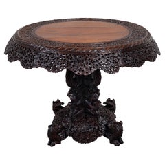 Antique 19th Century Burmese Hand-Carved Side Pedestal Table with Mythical Animals