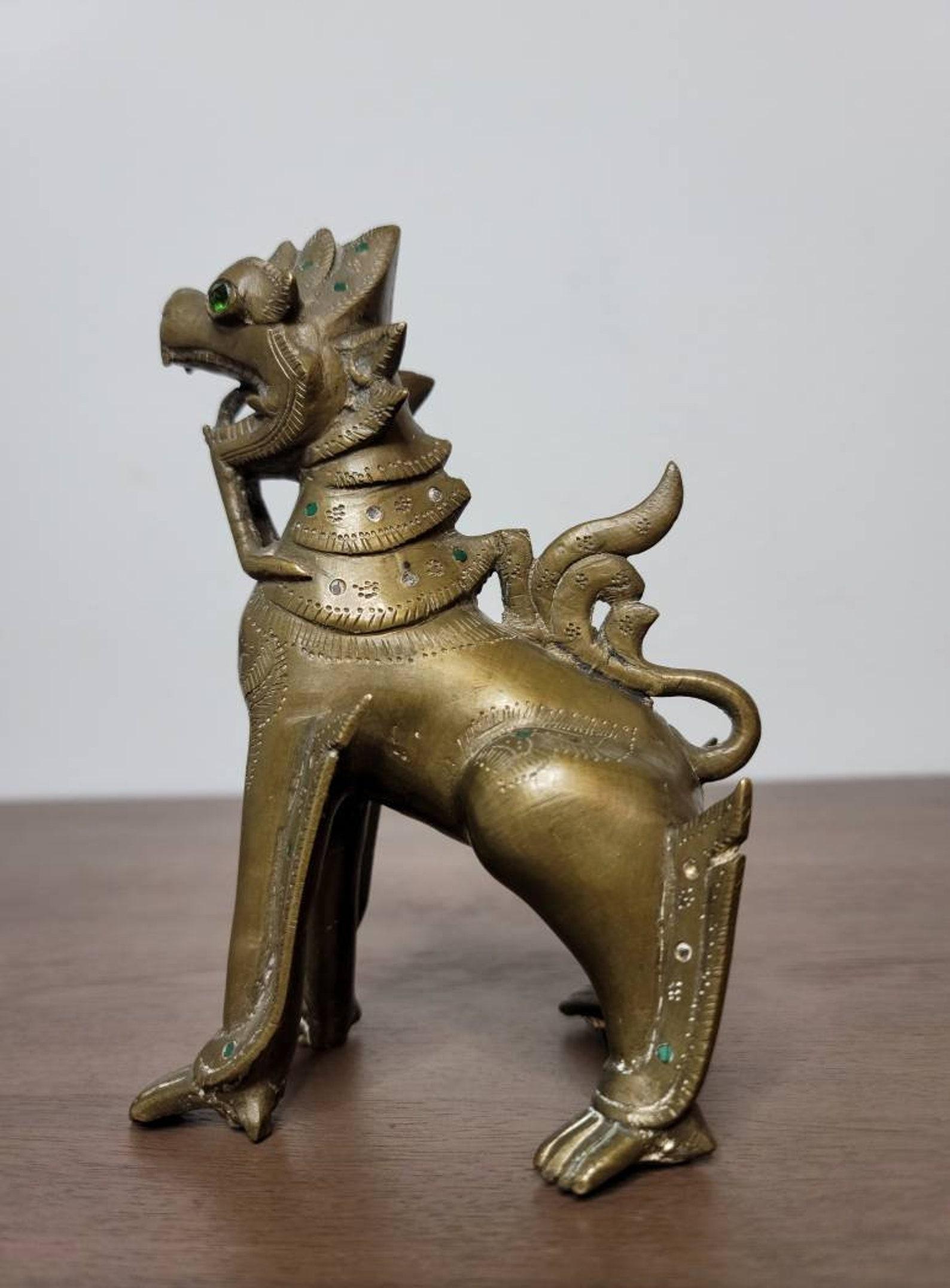 Inlay 19th Century Burmese Jewel Inlaid Bronze Temple Guardian For Sale