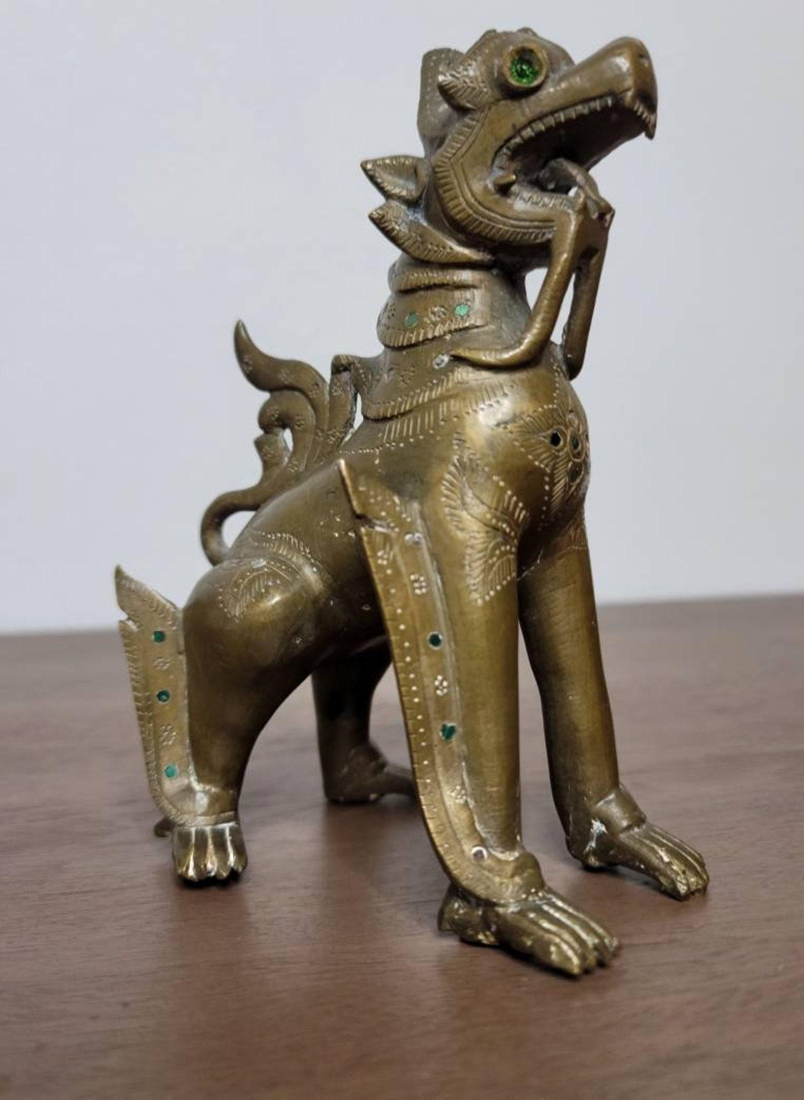 19th Century Burmese Jewel Inlaid Bronze Temple Guardian For Sale 3
