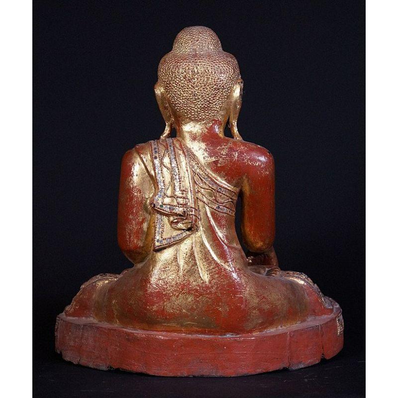 Wood 19th Century Burmese Mandalay Buddha Statue from Burma For Sale