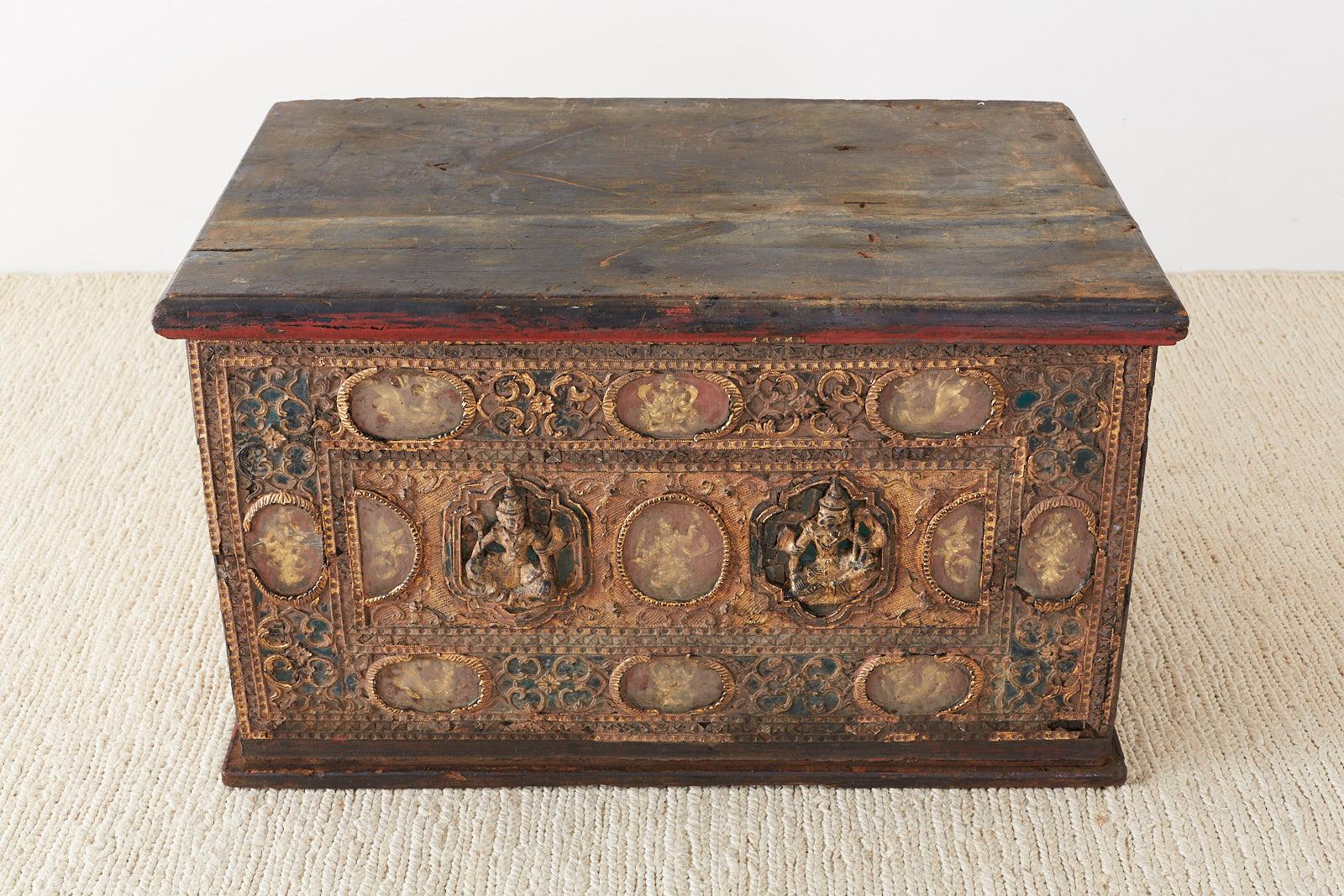 19th Century Burmese Mandalay Gilt Chest or Trunk In Distressed Condition In Rio Vista, CA