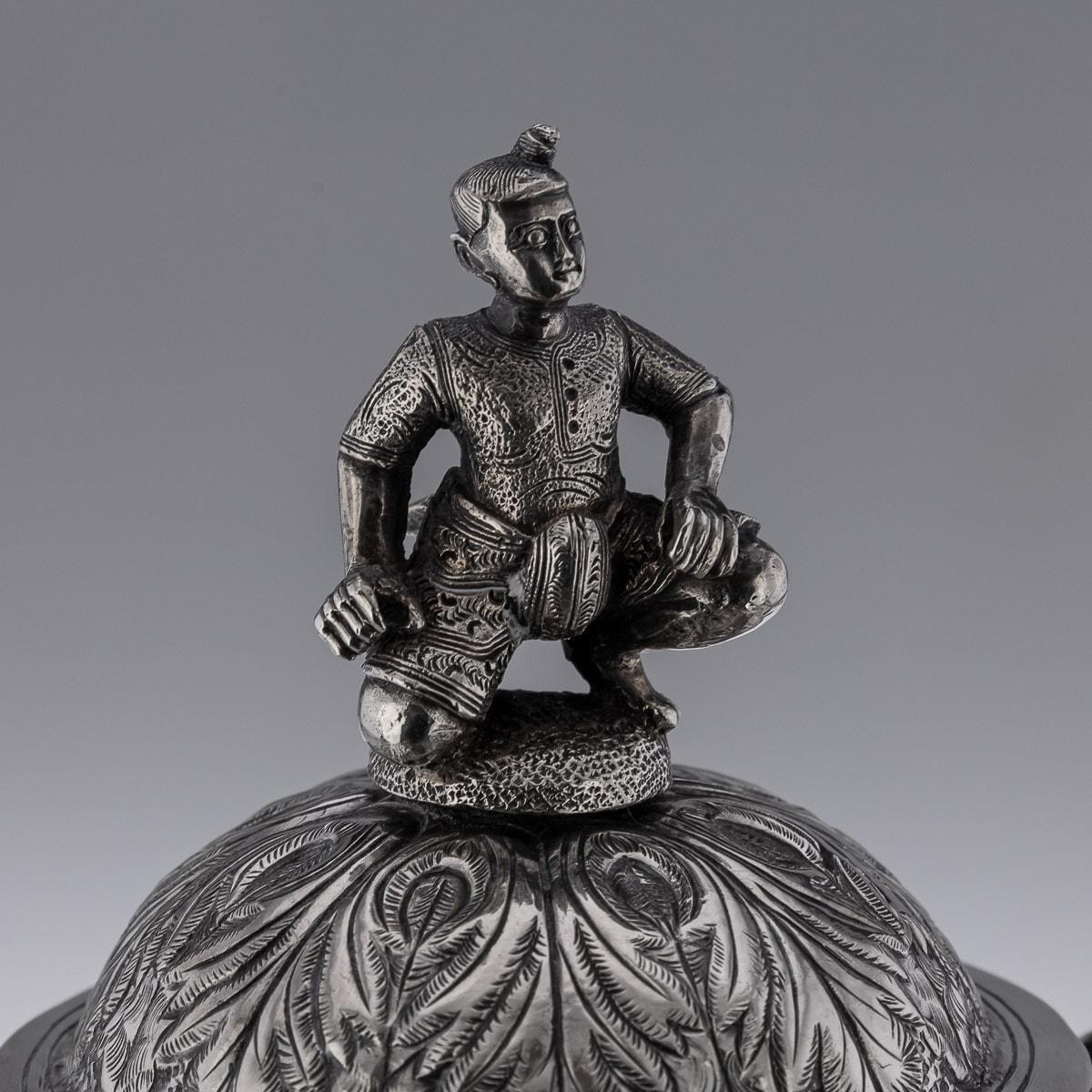 19th Century Burmese (Myanmar) Solid Silver Tea Set, Peacock, c.1890 For Sale 11