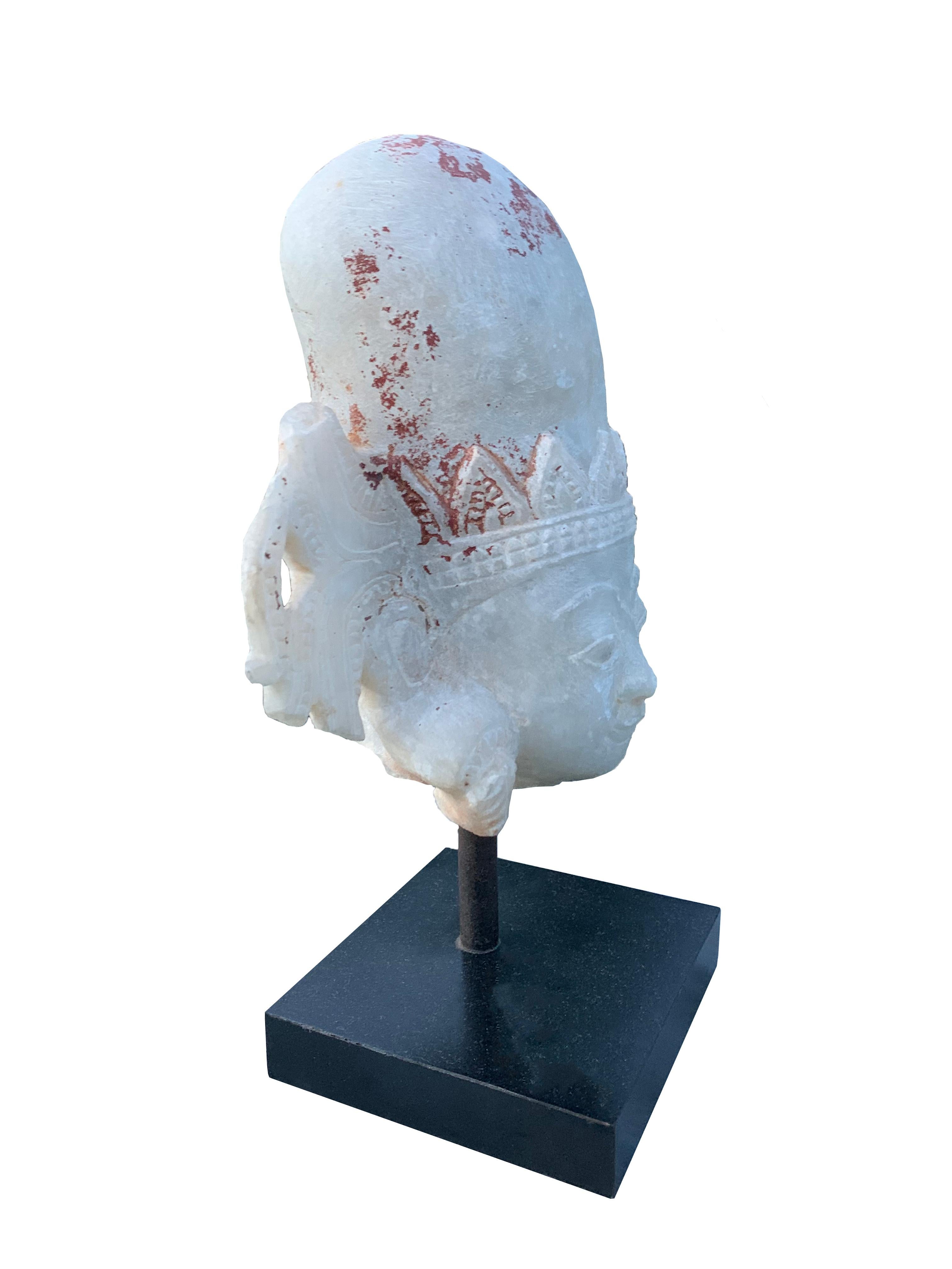 Carved 19th Century Burmese Shan State Marble Head of the Buddha For Sale