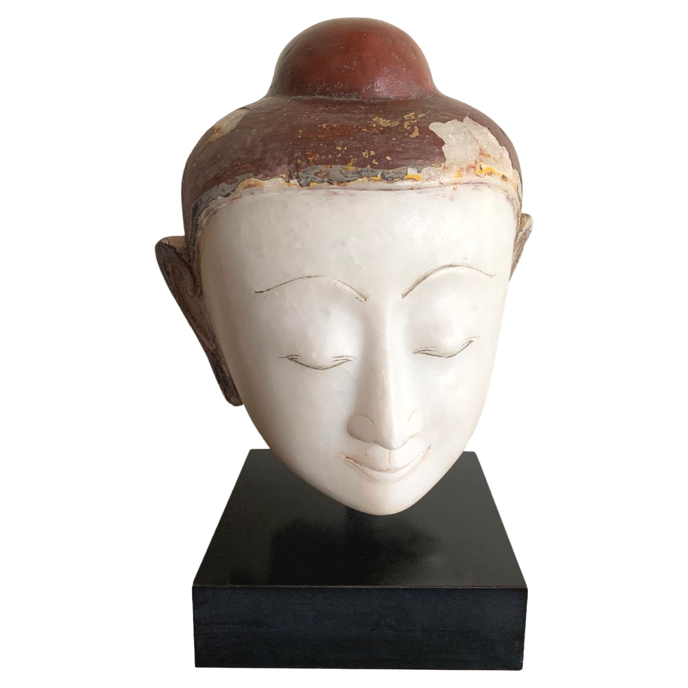 Incredible vintage hand carved alabaster marble Buddha head sculpture