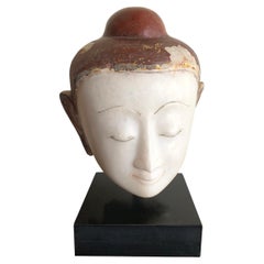 19th Century Burmese Shan State Marble Head of the Buddha with Serene Expression