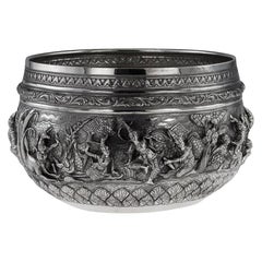 Antique 19th Century Burmese Silver Thabeik Bowl, Rangoon, circa 1880