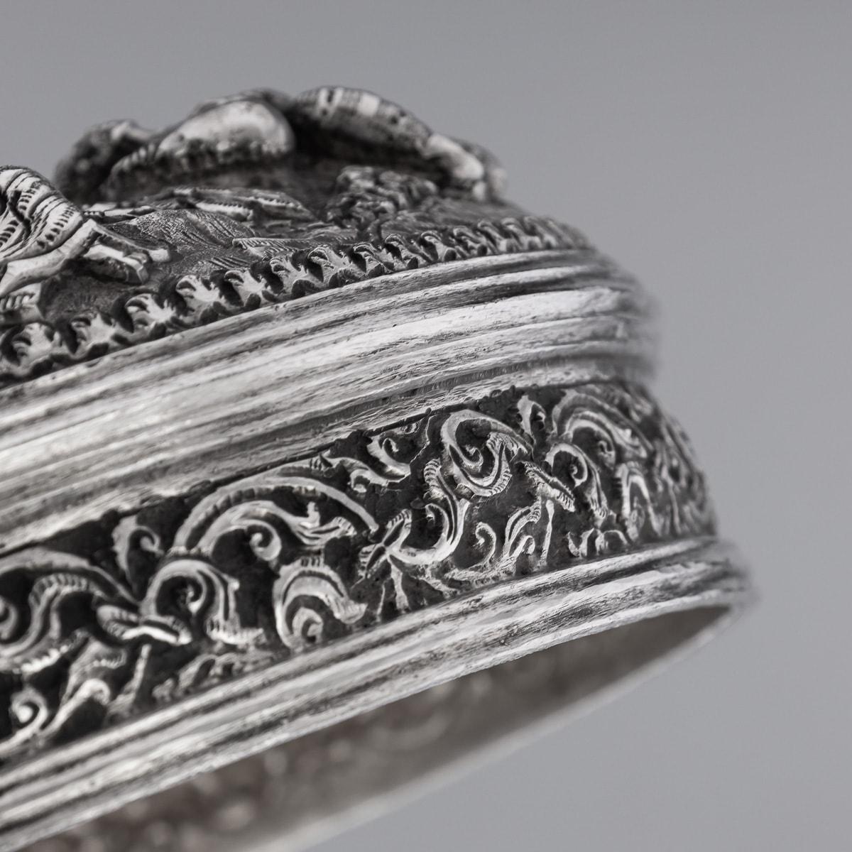 19th Century Burmese Solid Silver Betel Box On Stand, Rangoon, c.1890 For Sale 8