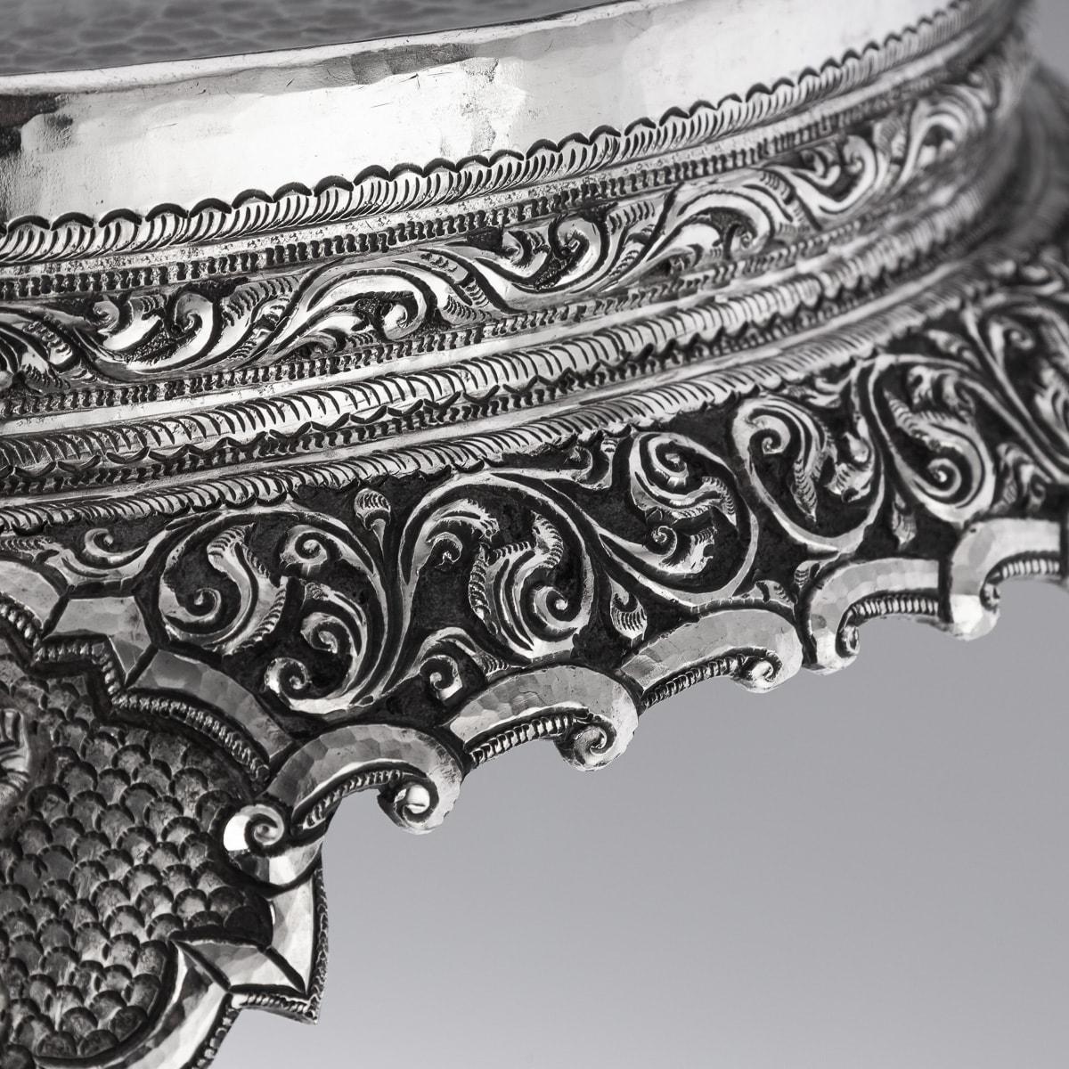 19th Century Burmese Solid Silver Betel Box On Stand, Rangoon, c.1890 For Sale 11
