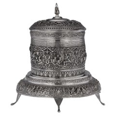 Antique 19th Century Burmese Solid Silver Betel Box On Stand, Rangoon, c.1890