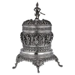 19th Century Burmese Solid Silver Betel Box On Stand, Rangoon, c.1890