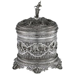 19th Century Burmese Solid Silver Betel Box On Stand, Rangoon, circa 1890