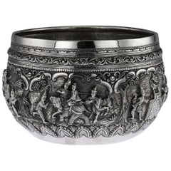 19th Century Burmese Solid Silver Thabeik Bowl, Myanmar, Peacock Mark circa 1890