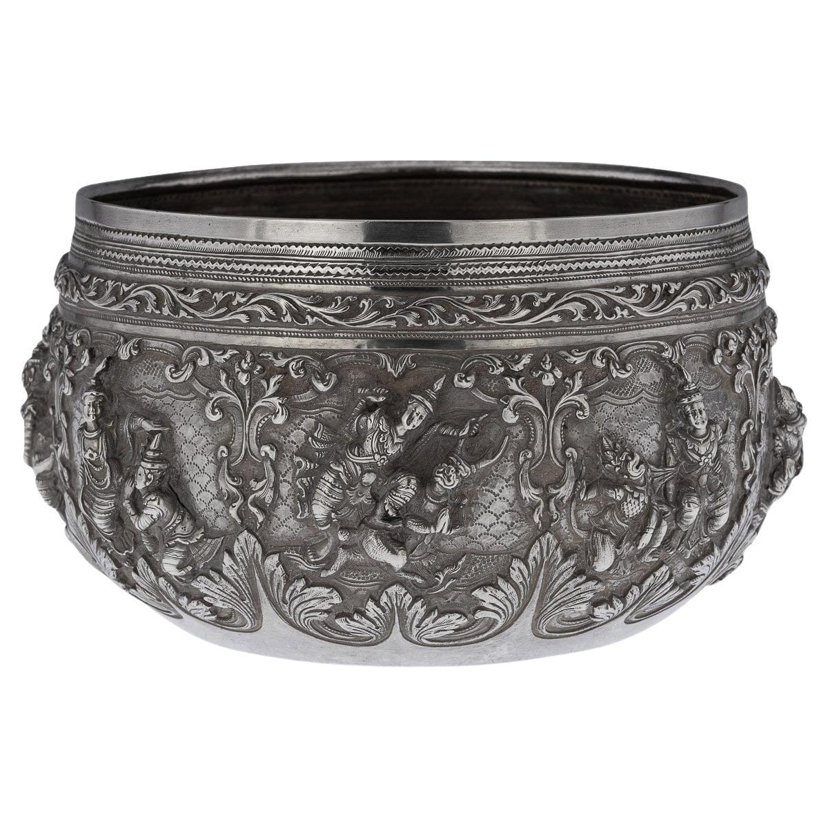 19th Century Burmese Solid Silver Thabeik Bowl, Rangoon, c.1880 For Sale