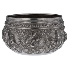 Antique 19th Century Burmese Solid Silver Thabeik Bowl, Rangoon, c.1880