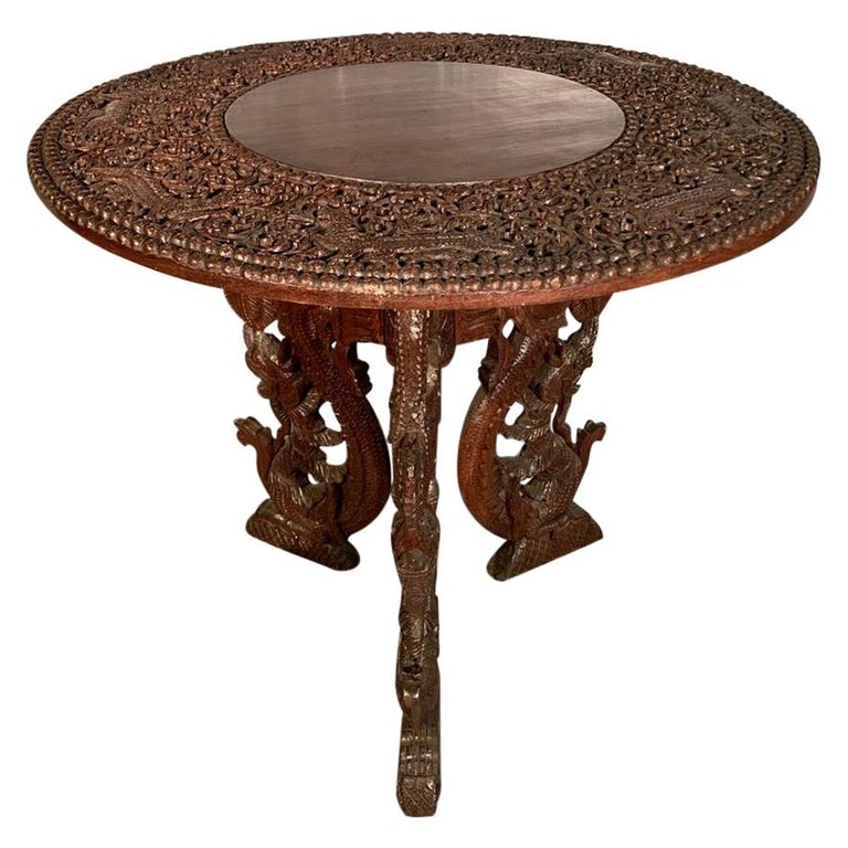 19th Century Burmese Solid Teak Centre Table with Pedestal Base at 1stDibs