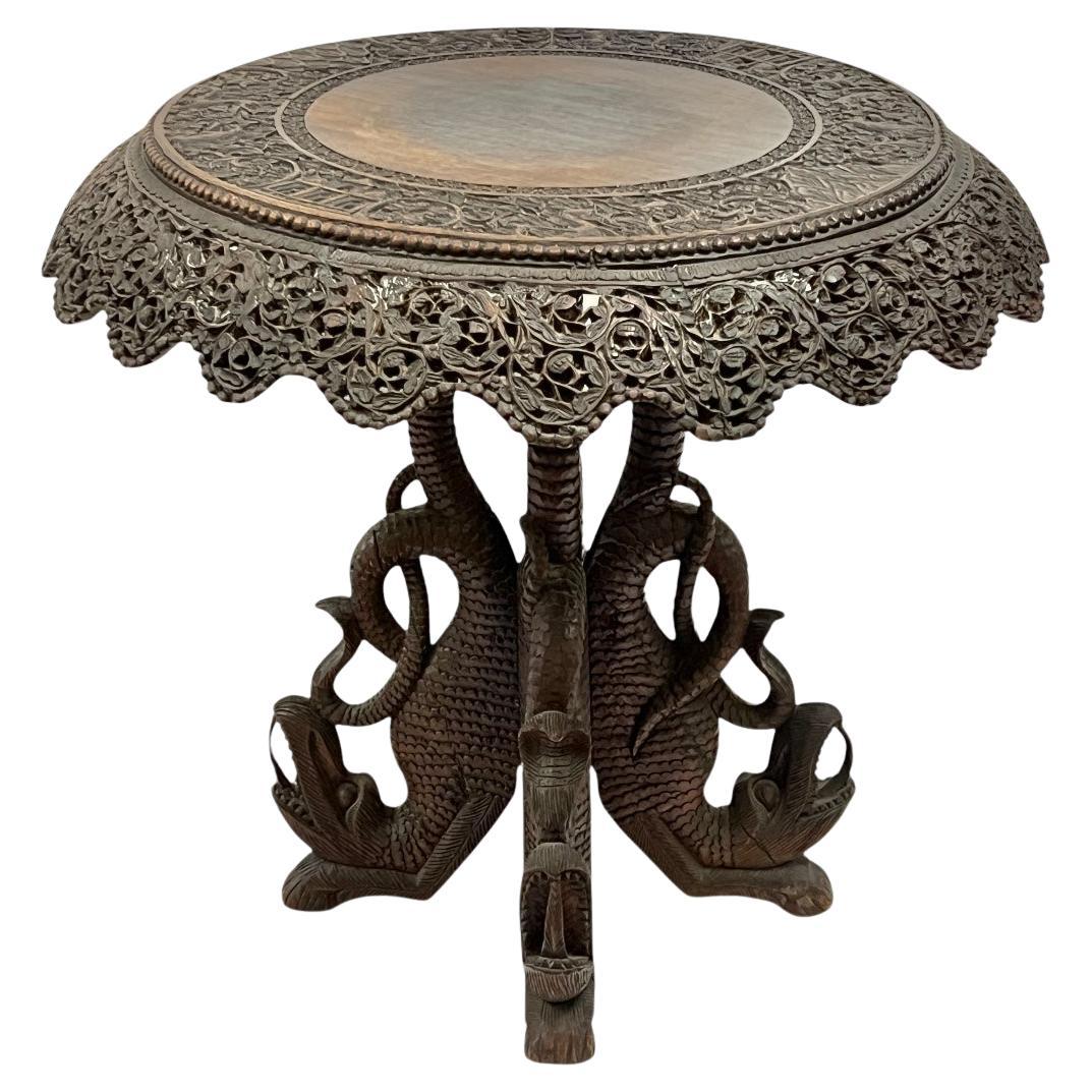 19th Century Burmese / South Asian Carved Wooden Side Table
